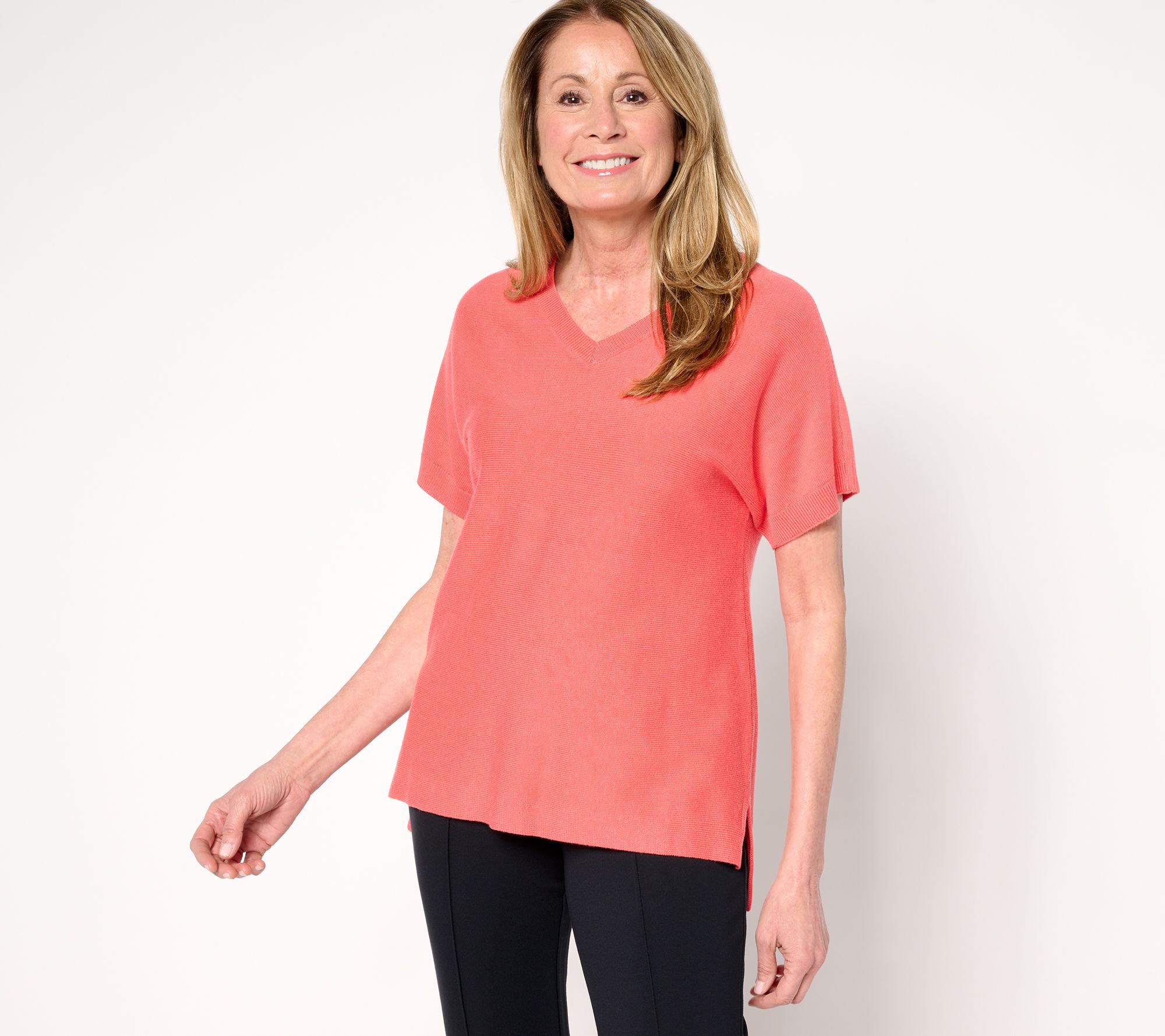 "As Is" Joan Rivers Short Sleeve V-Neck Sweater