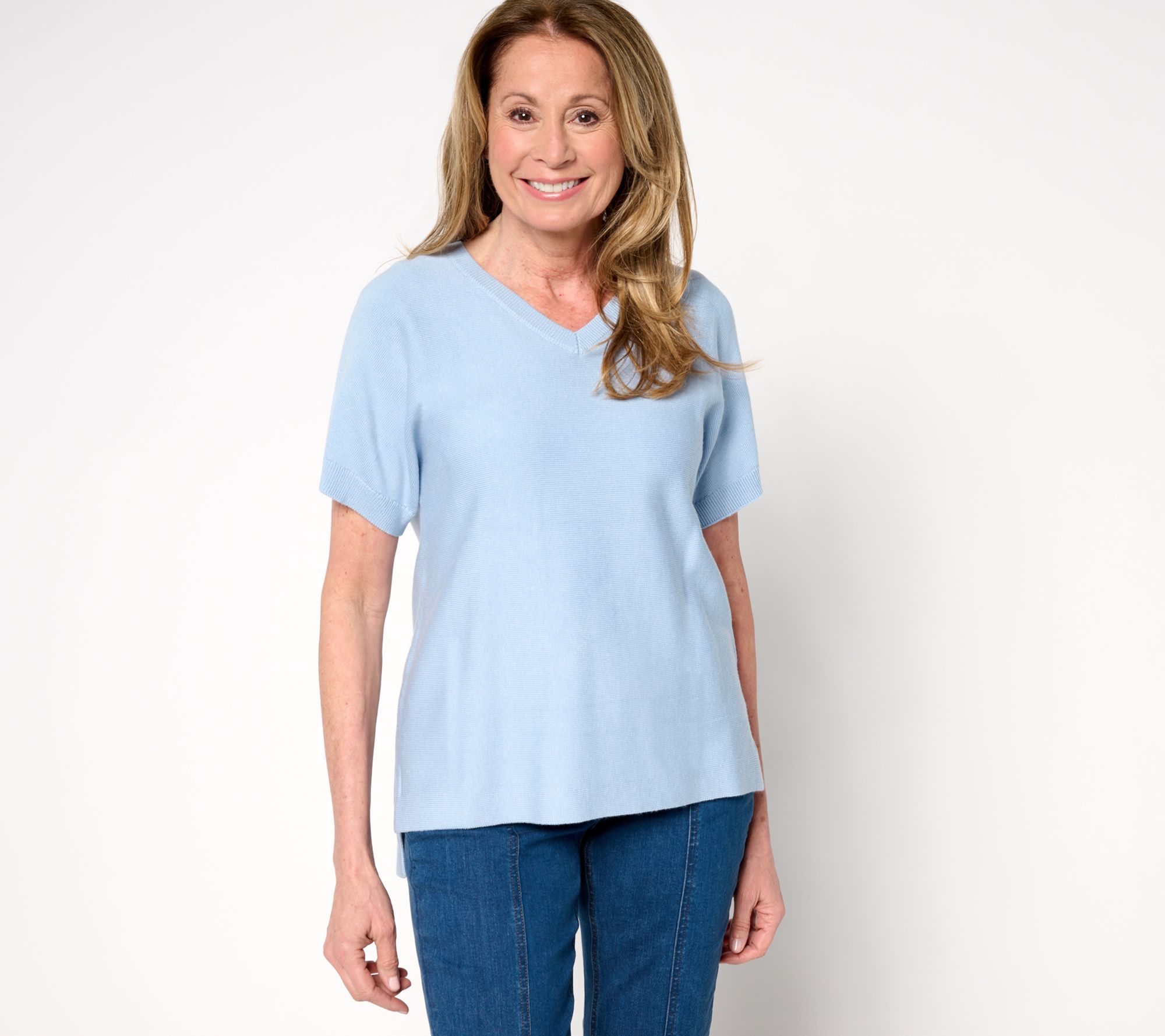 "As Is" Joan Rivers Short Sleeve V-Neck Sweater