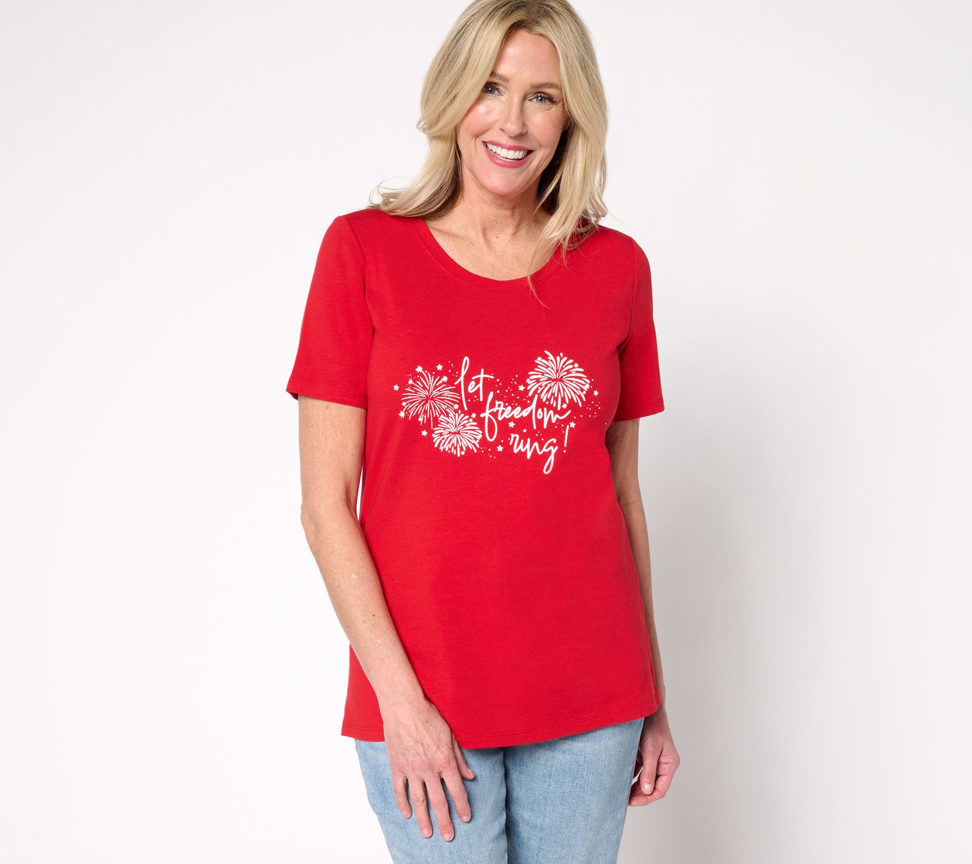 "As Is" Denim & Co. Americcana Favorite Jersey Short Sleeve Scoop Neck Top