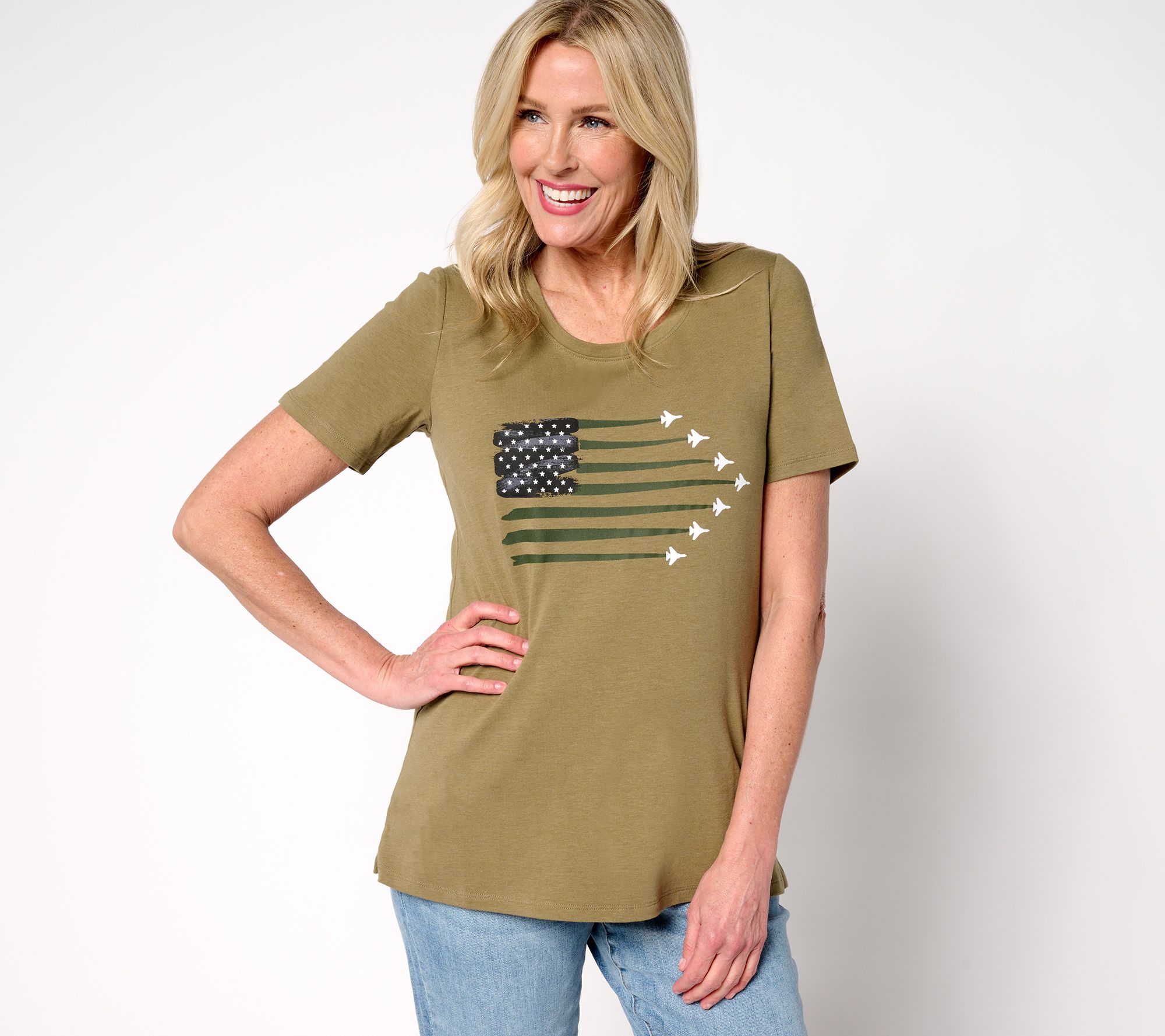 "As Is" Denim & Co. Americcana Favorite Jersey Short Sleeve Scoop Neck Top