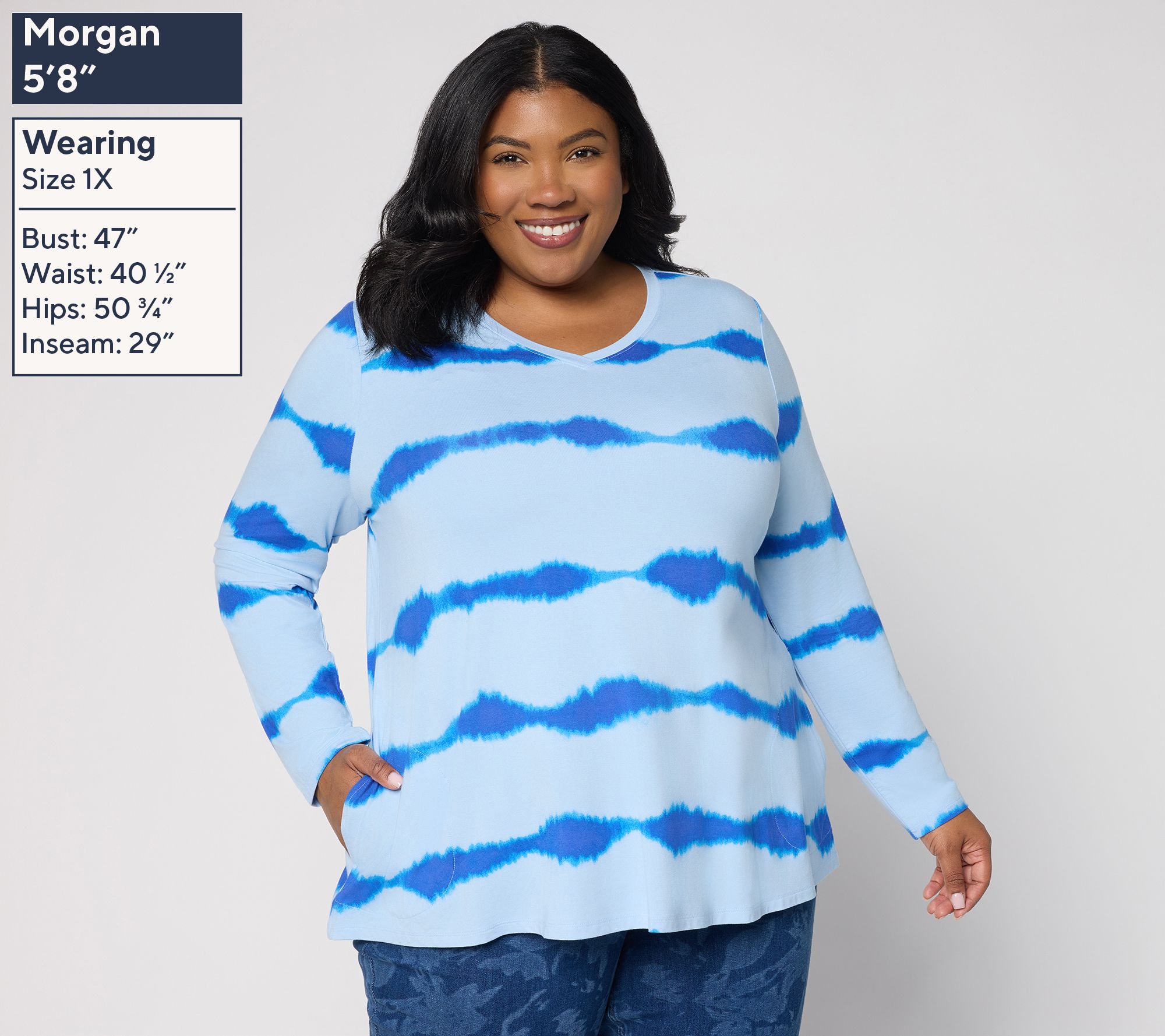 LOGO by Lori Goldstein Rayon 230 Printed Stripe Dye Effect Top