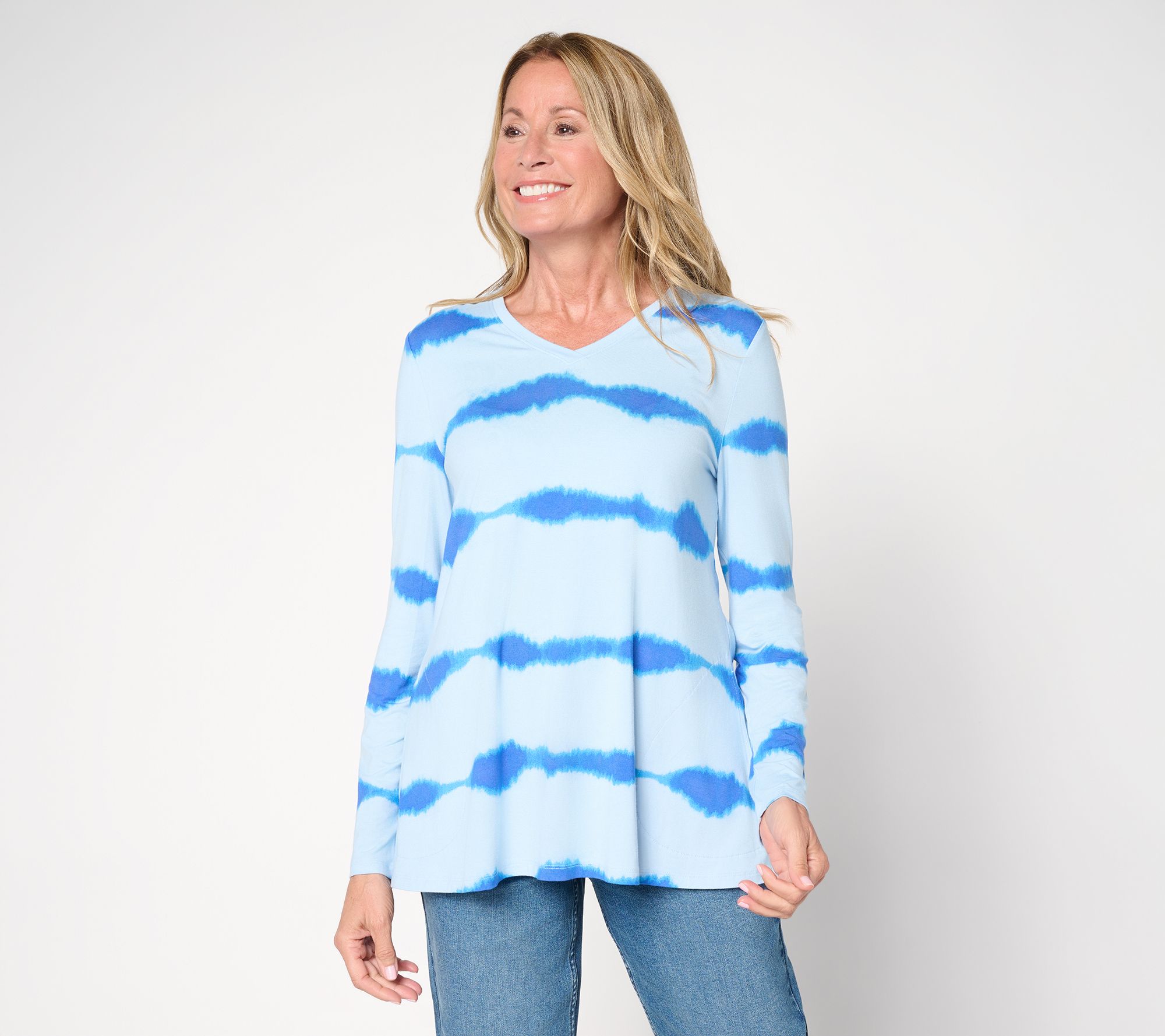 LOGO by Lori Goldstein Rayon 230 Printed Stripe Dye Effect Top