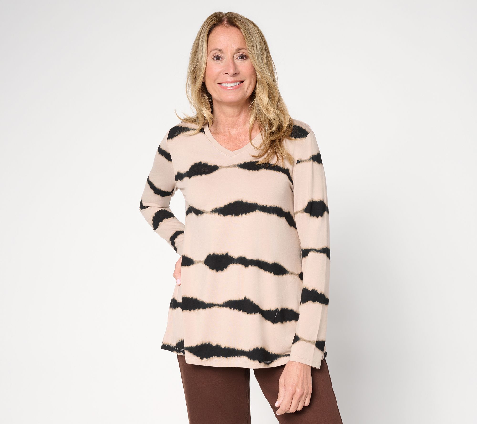 LOGO by Lori Goldstein Rayon 230 Printed Stripe Dye Effect Top