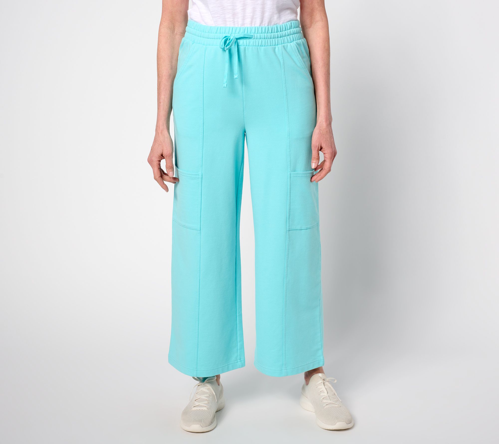 "As Is" AnyBody Petite Beach Wash French Terry Wide Leg Pants