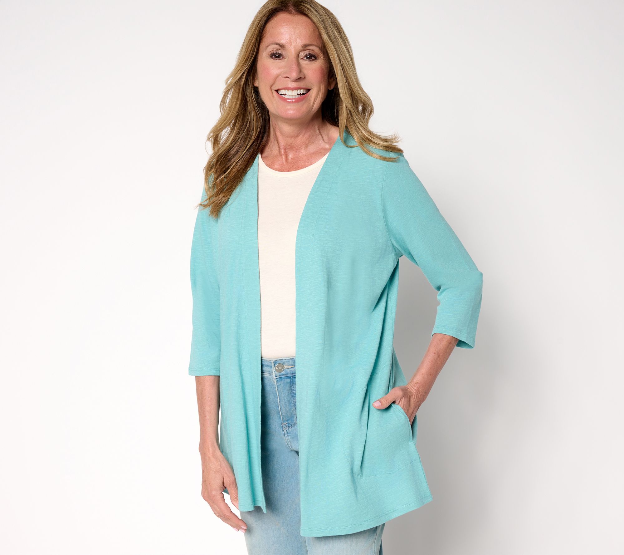 "As Is" Denim & Co. Petite 3/4 Sleeve Slub Jersey Tunic Cardigan