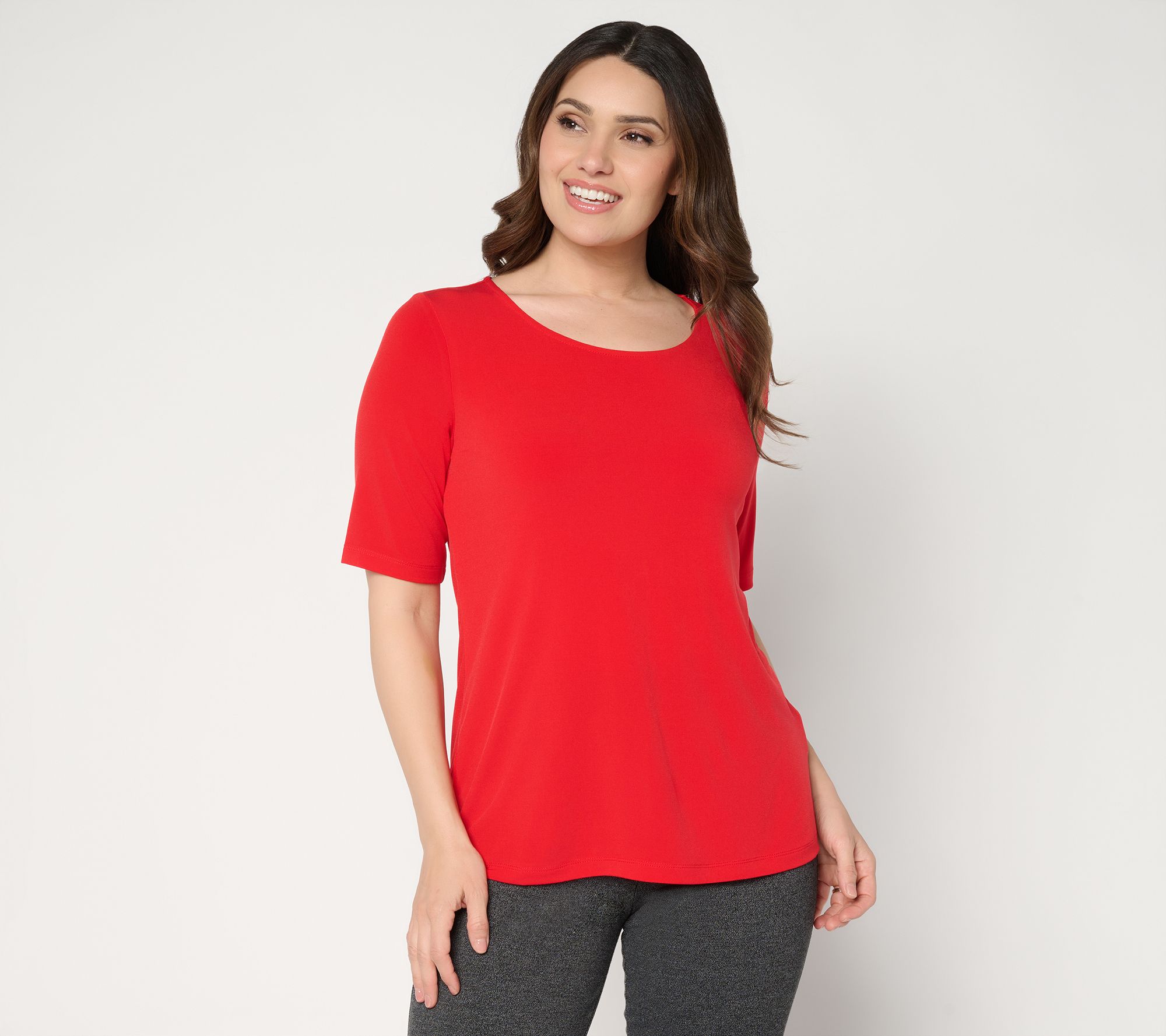  Susan Graver Essentials Liquid Knit Scoop Neck Top - A715021