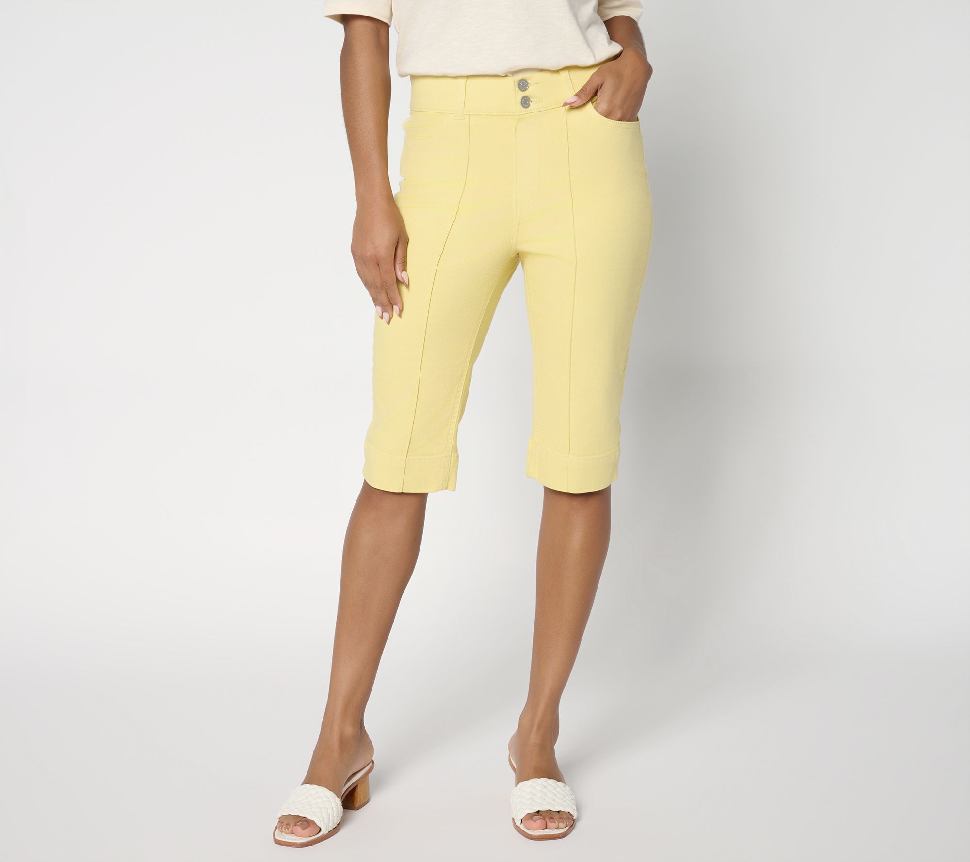 "As Is" Denim & Co. Reg Color Classic Stretch Double Button Bermuda Short