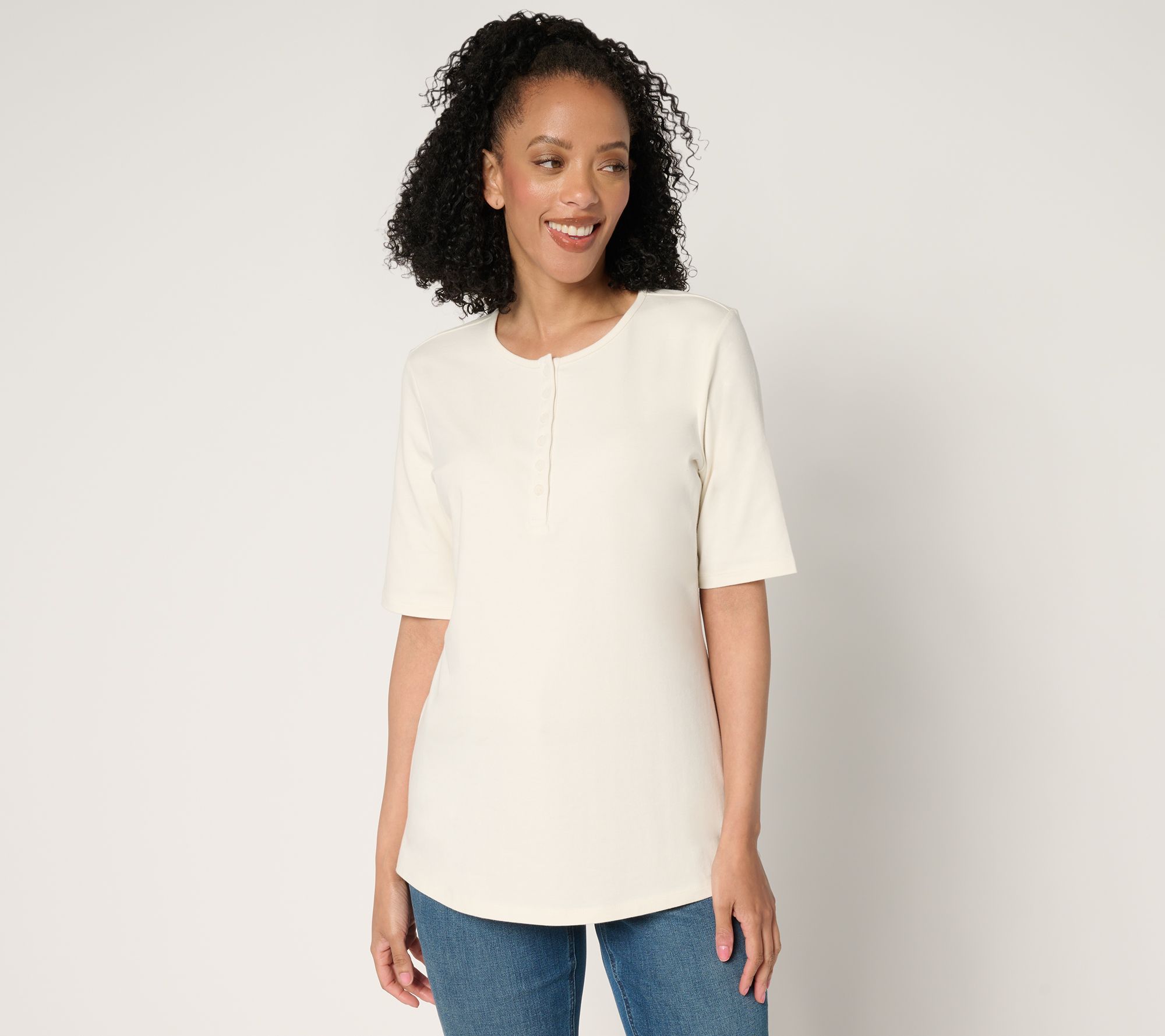 "As Is" Denim & Co. Essentials Petite Perfect Jersey Henley Tunic