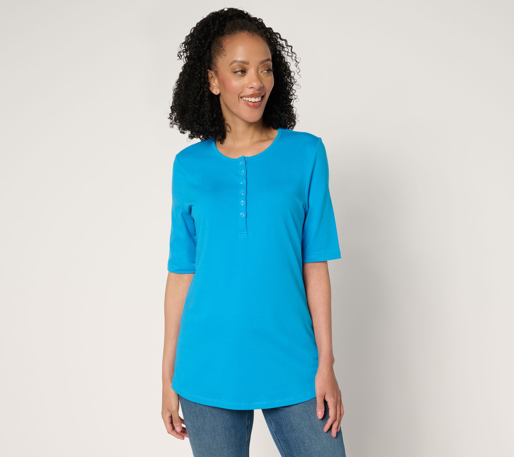 "As Is" Denim & Co. Essentials Petite Perfect Jersey Henley Tunic
