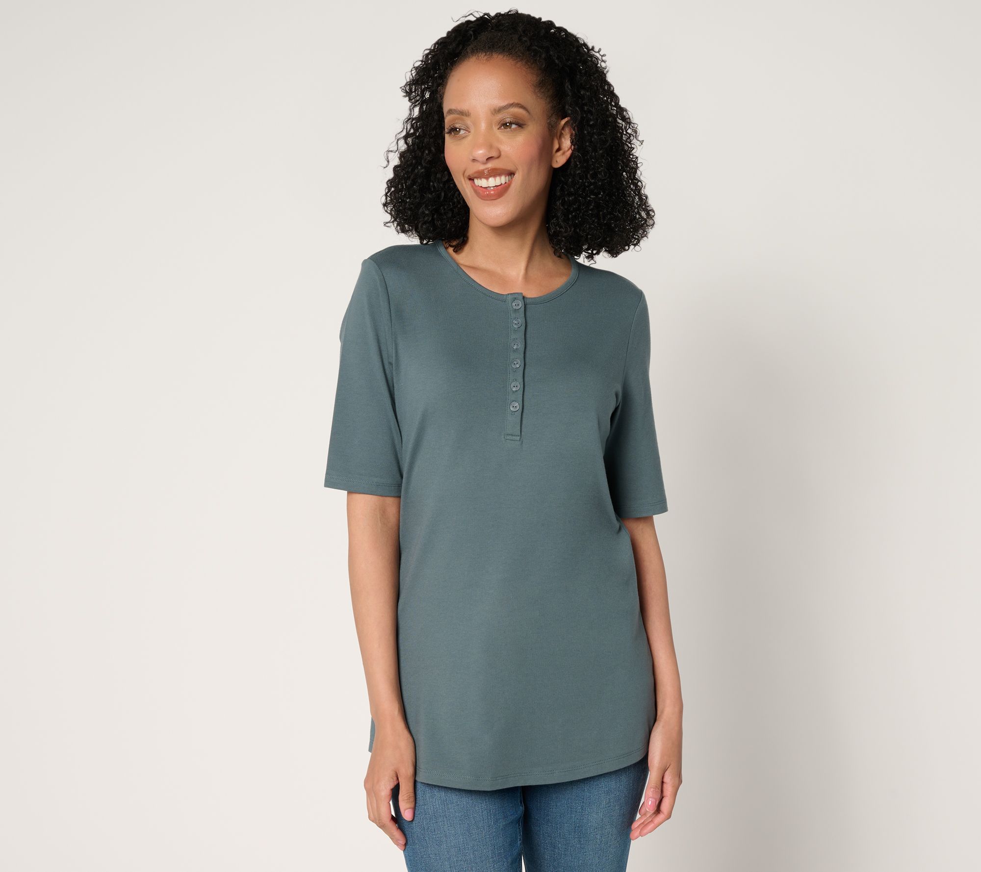 "As Is" Denim & Co. Essentials Petite Perfect Jersey Henley Tunic