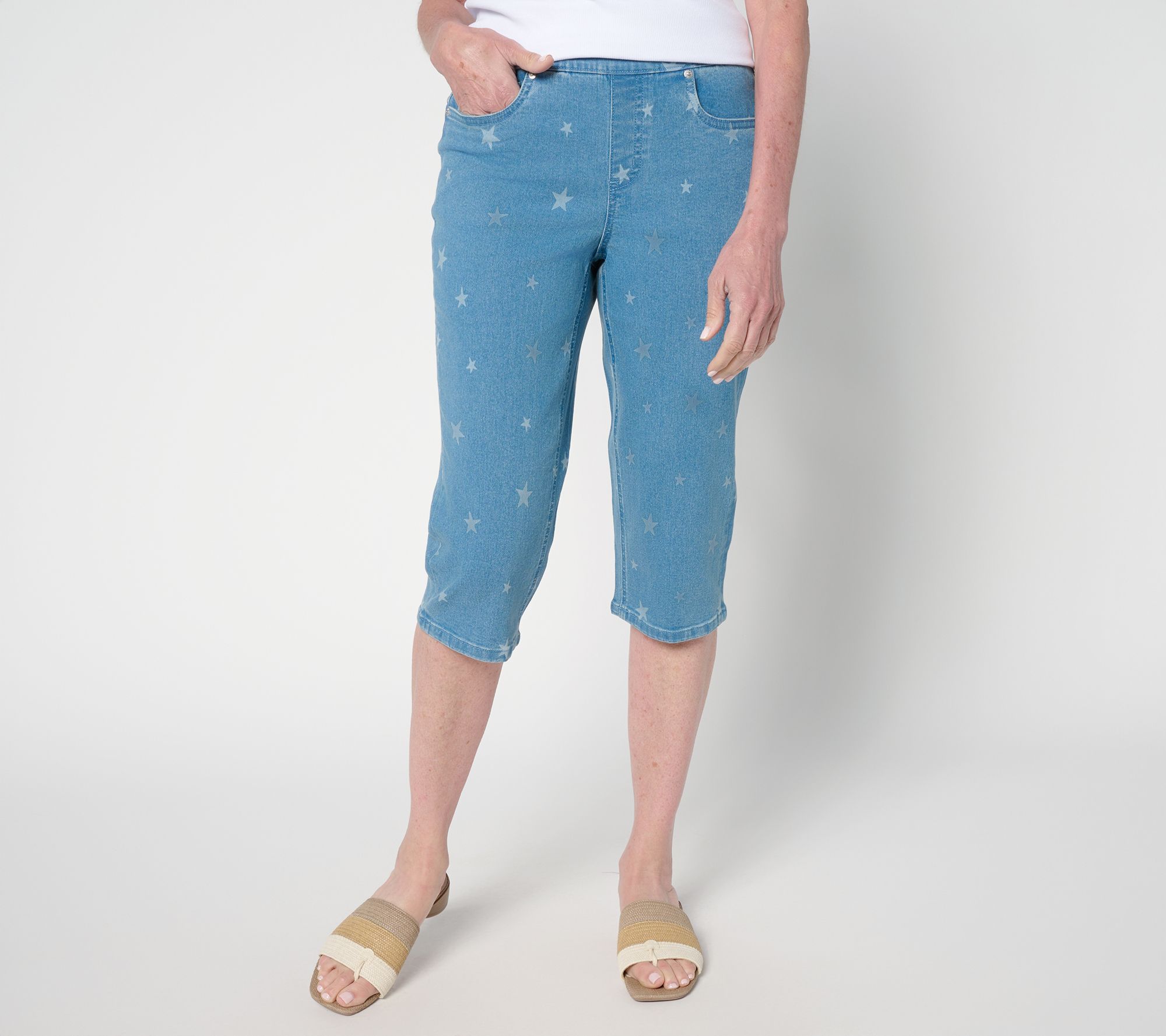 "As Is" Denim & Co. Pet Indigo Classic Stretch Star Print Skimmer