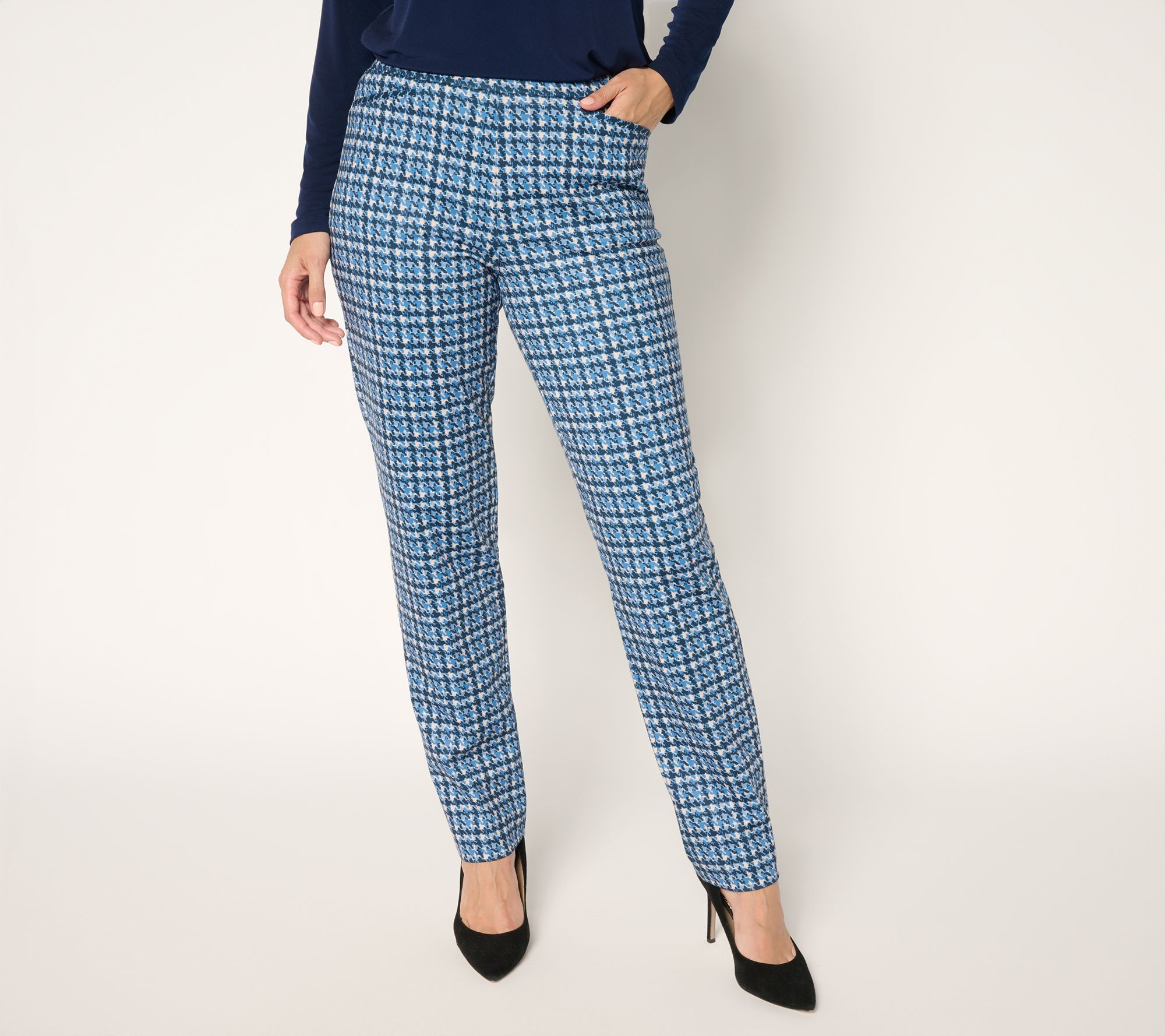 "As Is" Susan Graver Petite Printed Ponte Straight Leg Pull On Pants