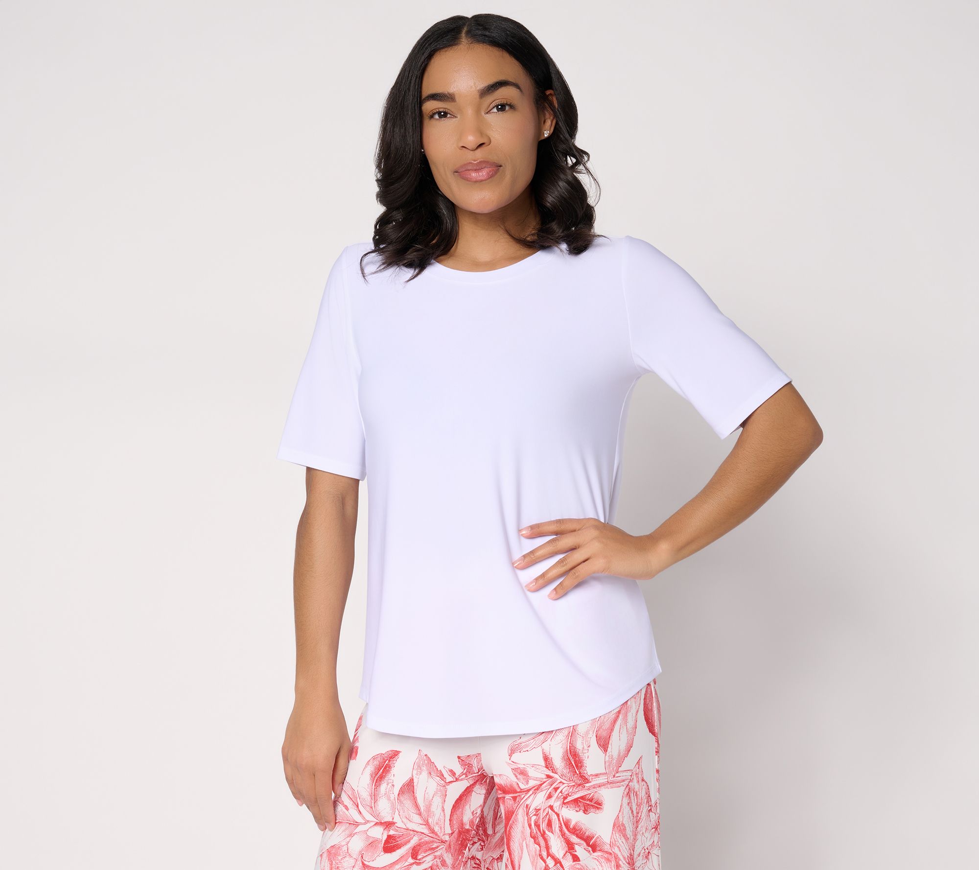 Dennis Basso Italia Knit Scoop Neck Elbow Sleeve Top