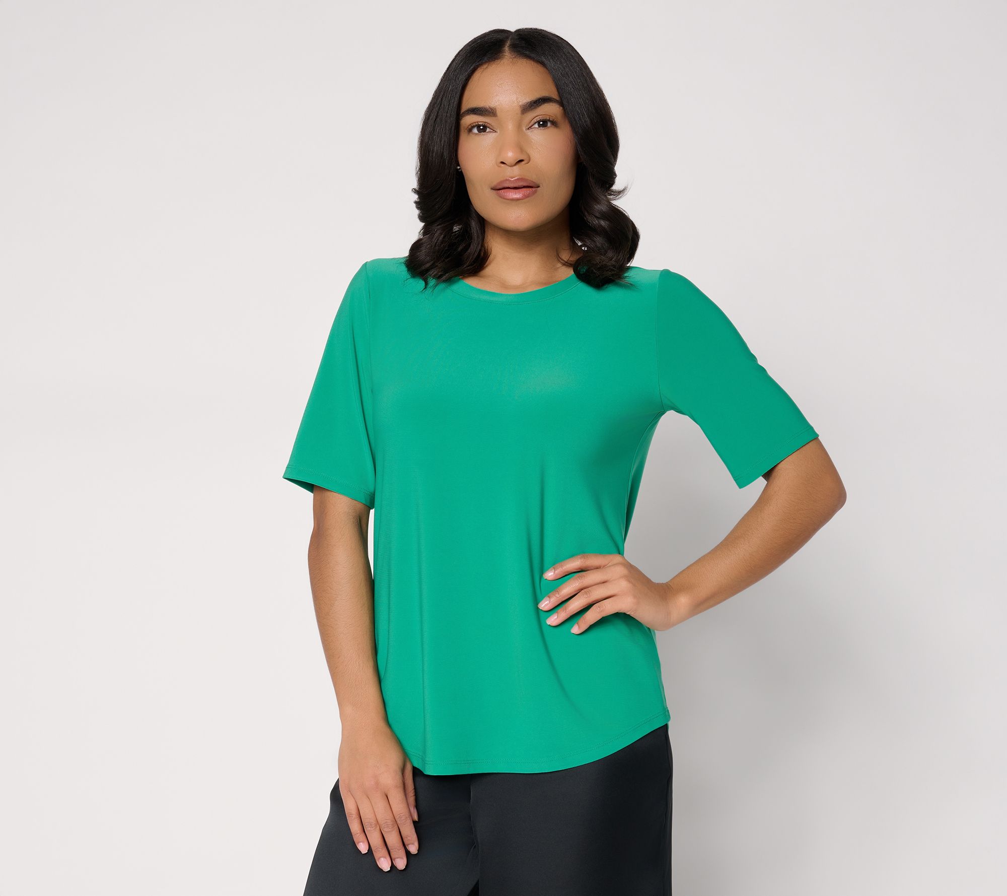 Dennis Basso Italia Knit Scoop Neck Elbow Sleeve Top