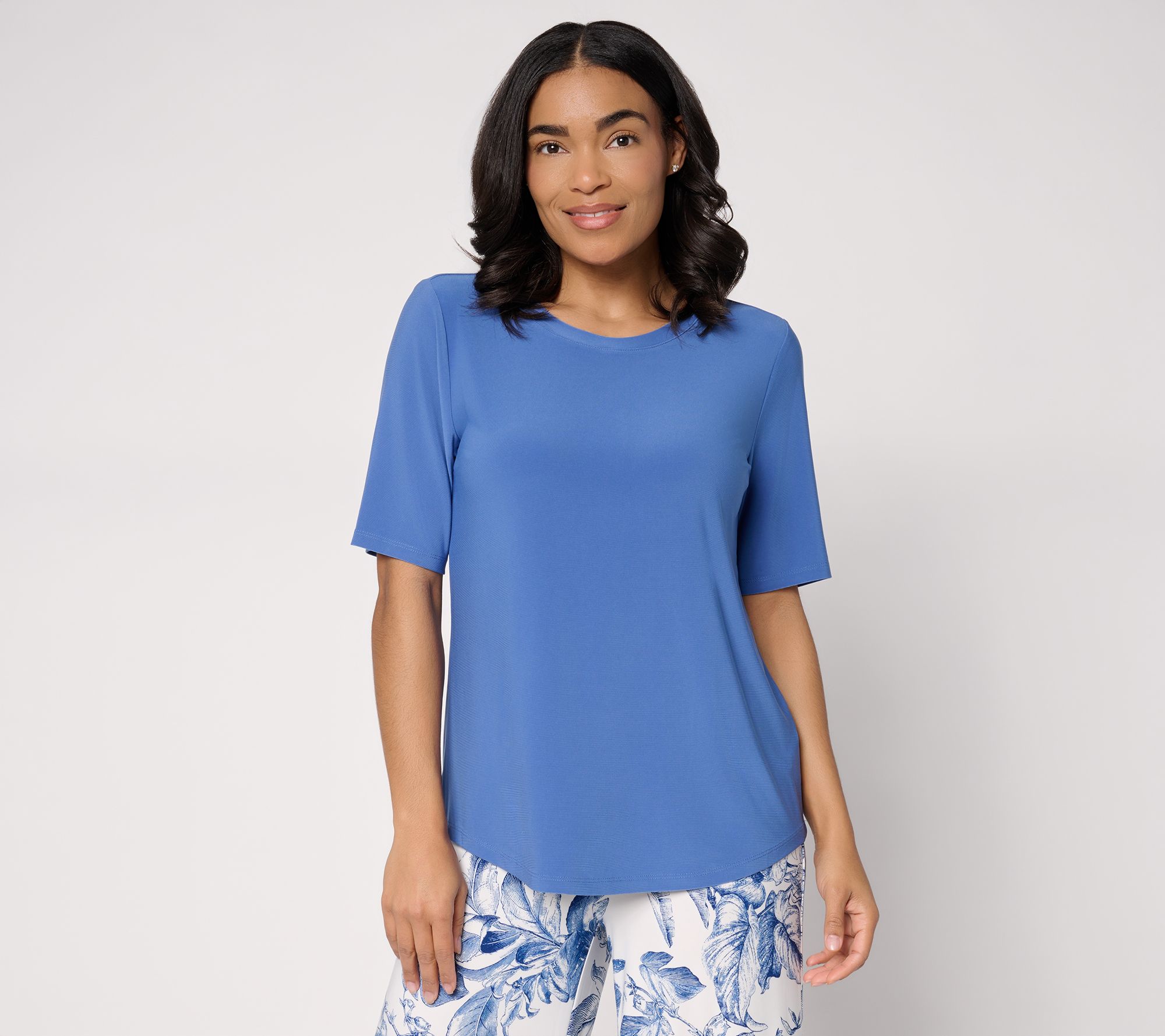 Dennis Basso Italia Knit Scoop Neck Elbow Sleeve Top