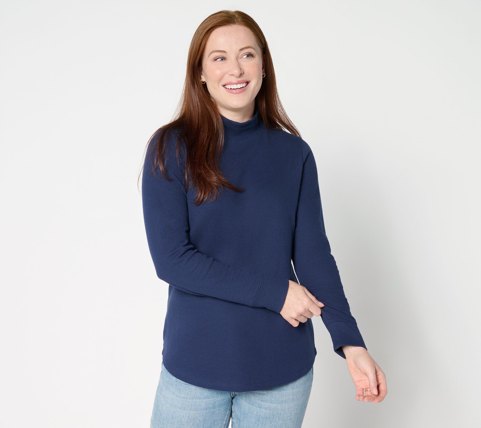 "As Is" Denim & Co. Essentials Waffle Knit Mock Neck Top