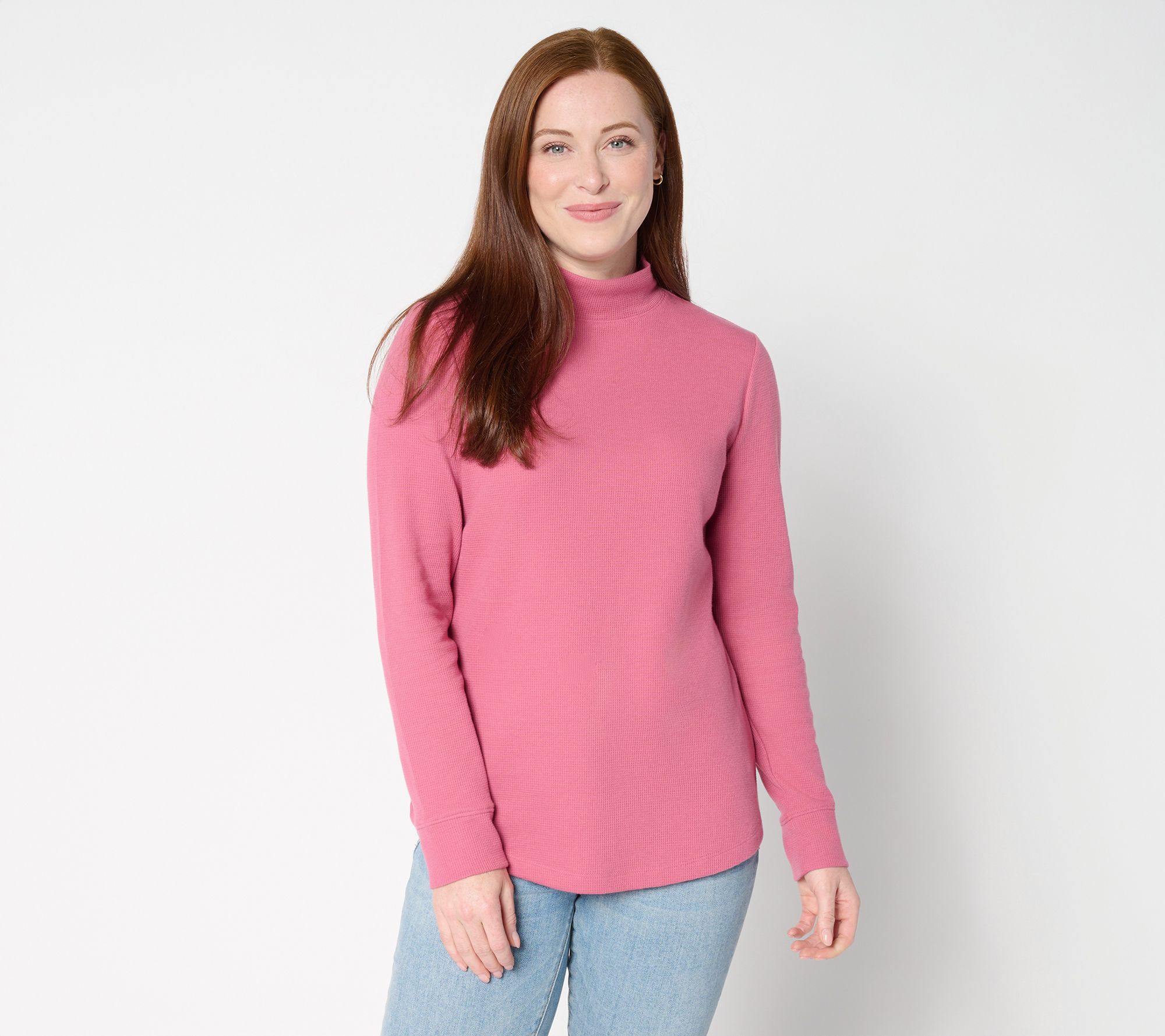 "As Is" Denim & Co. Essentials Waffle Knit Mock Neck Top
