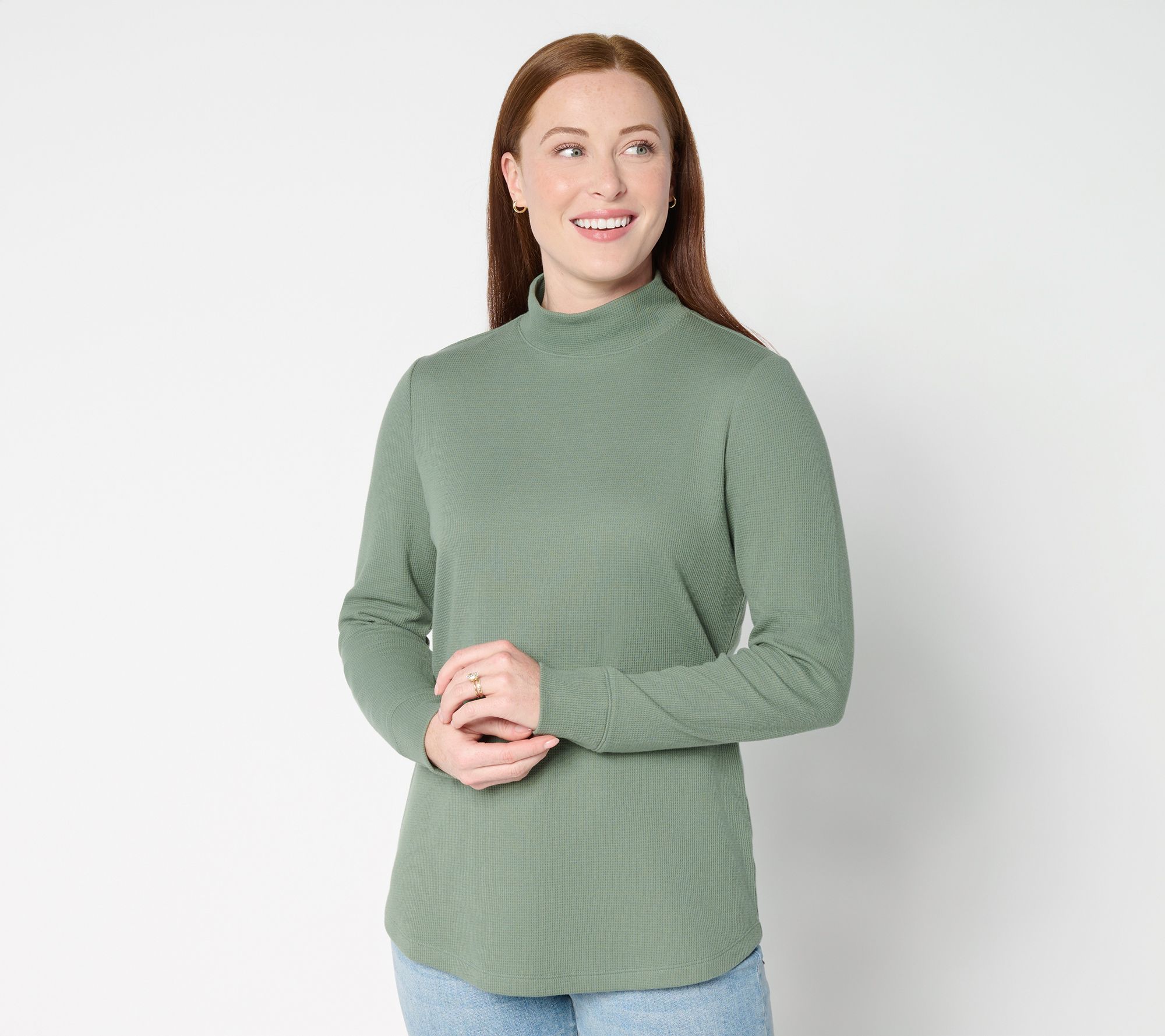 "As Is" Denim & Co. Essentials Waffle Knit Mock Neck Top