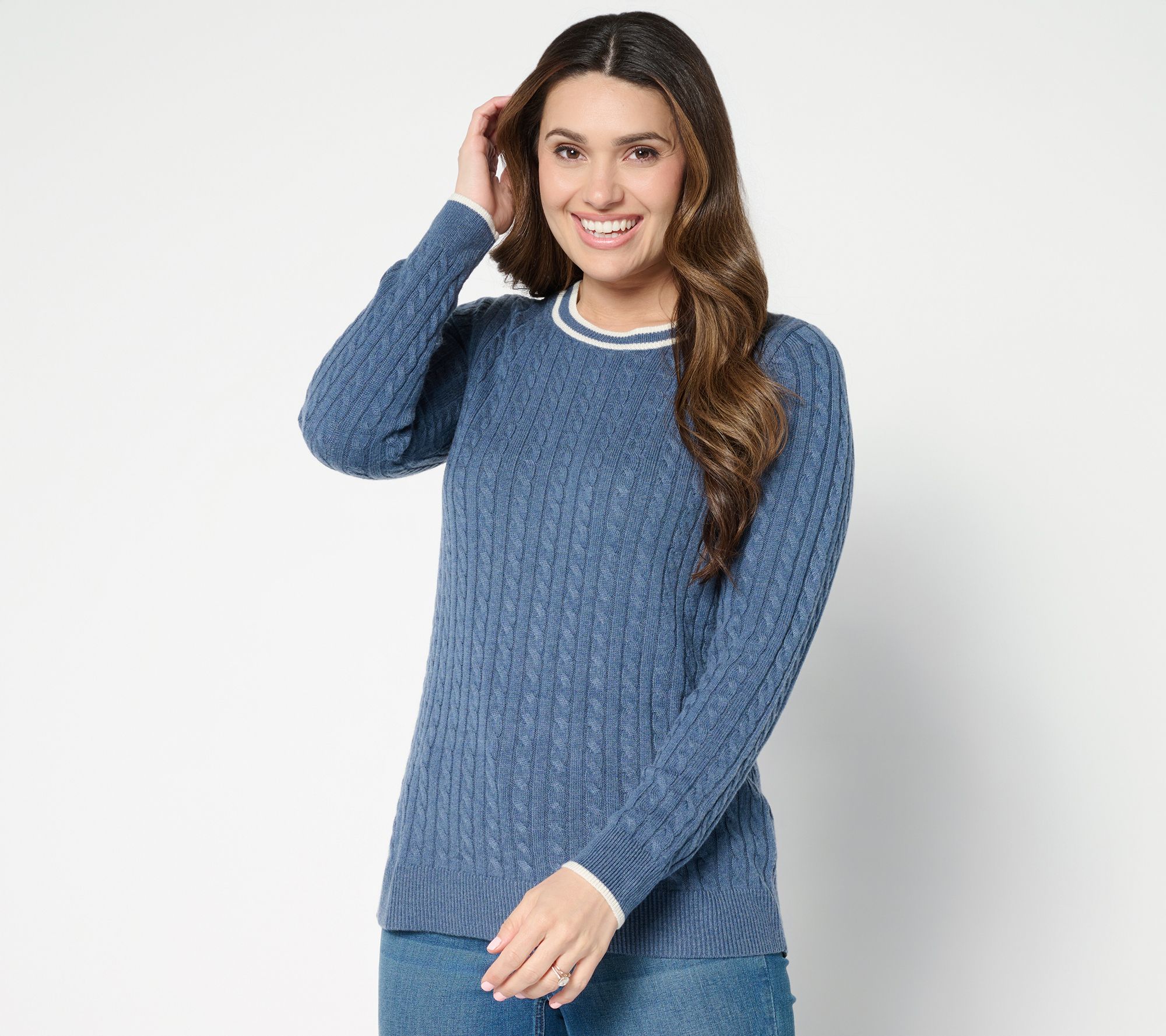"As Is" Joan Rivers Cable Knit Crewneck Sweater with Tipping