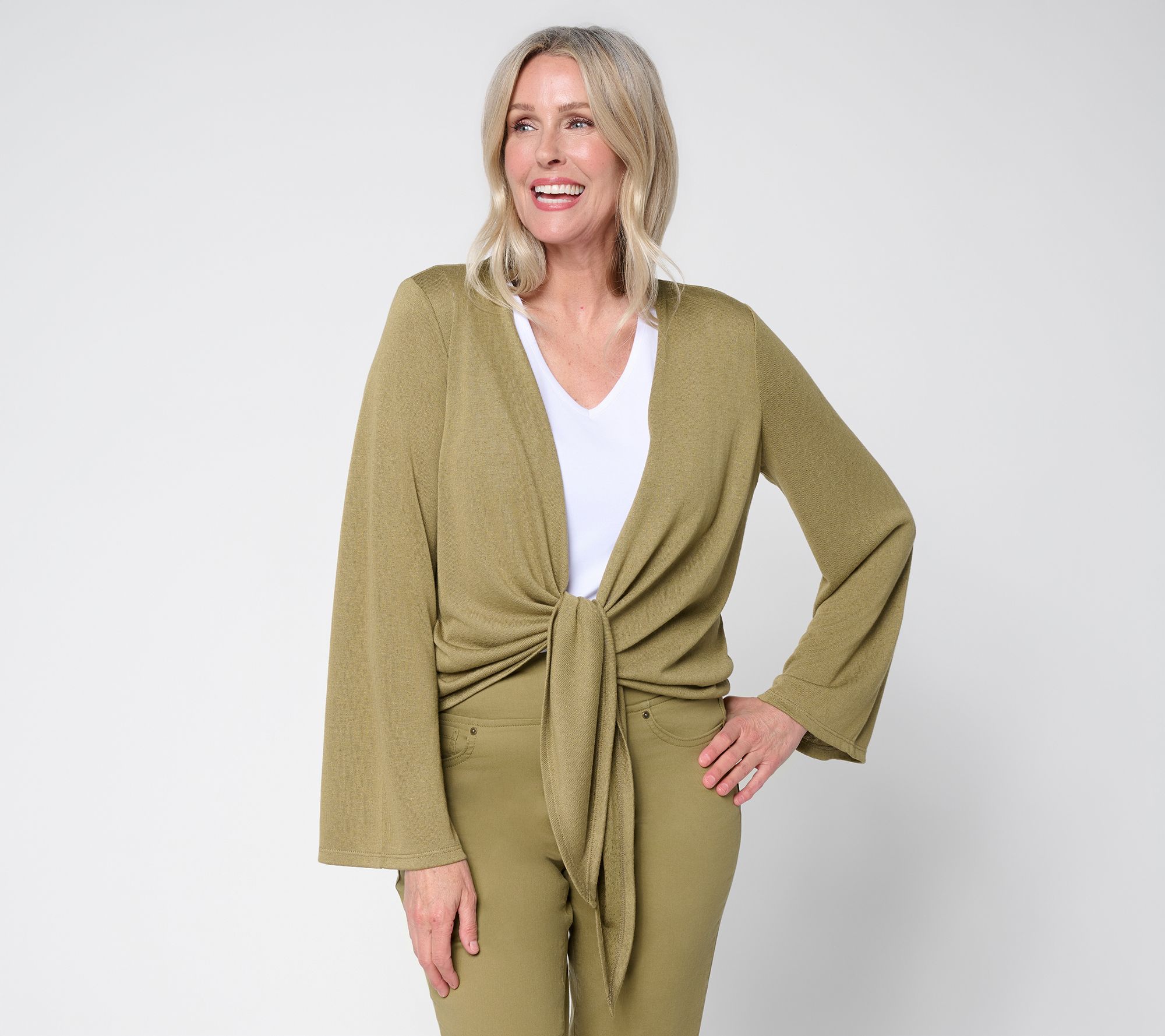 Belle by Kim Gravel Breezy Knit Tie Front Safari Shrug