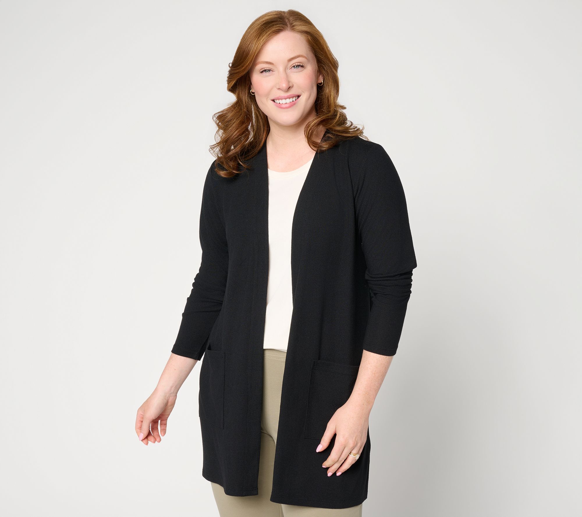 Denim & Co. Petite Heavenly Jersey Open Front Cardigan