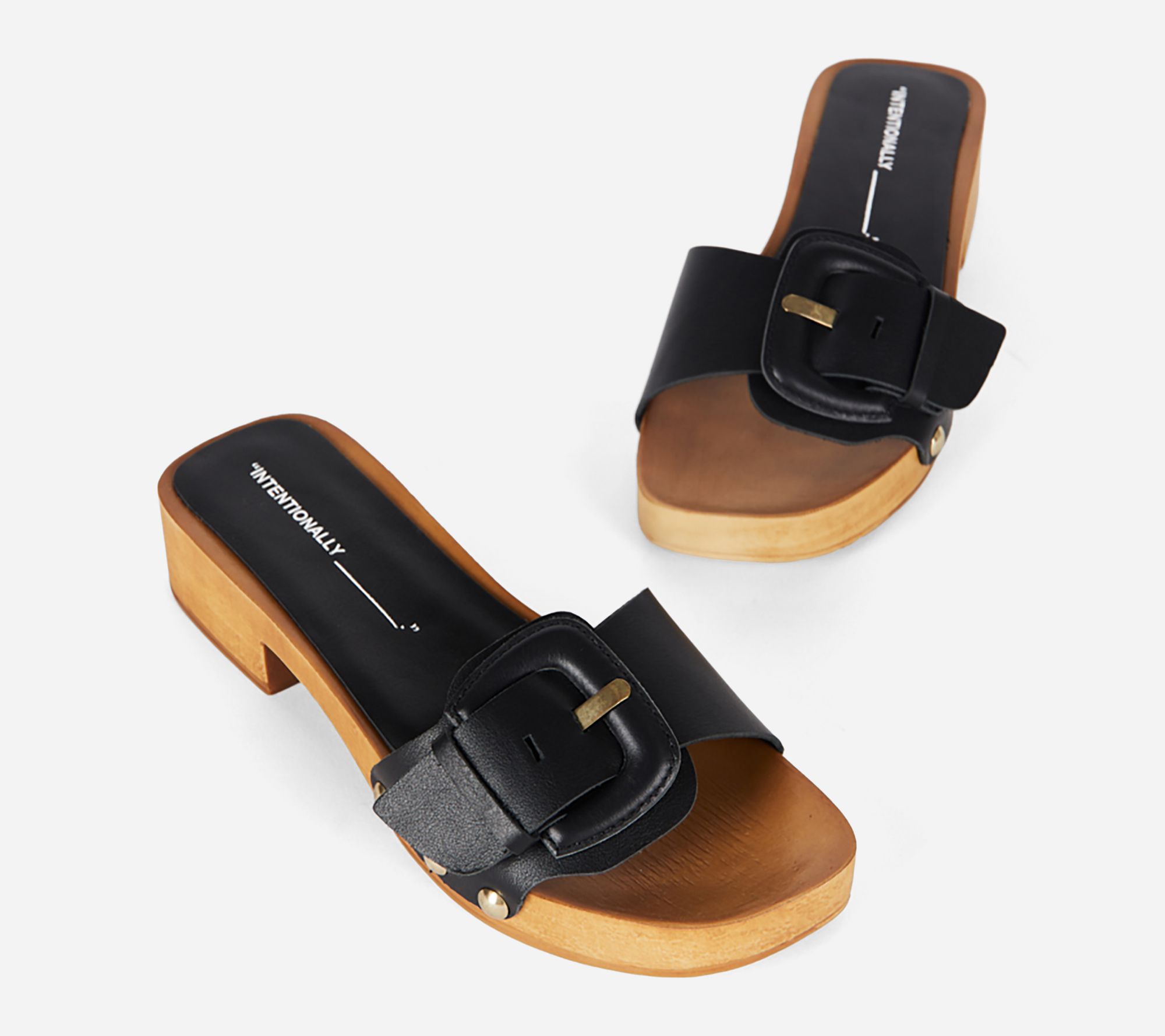INTENTIONALLY BLANK Leather Buckle HeeledSandals- Mar
