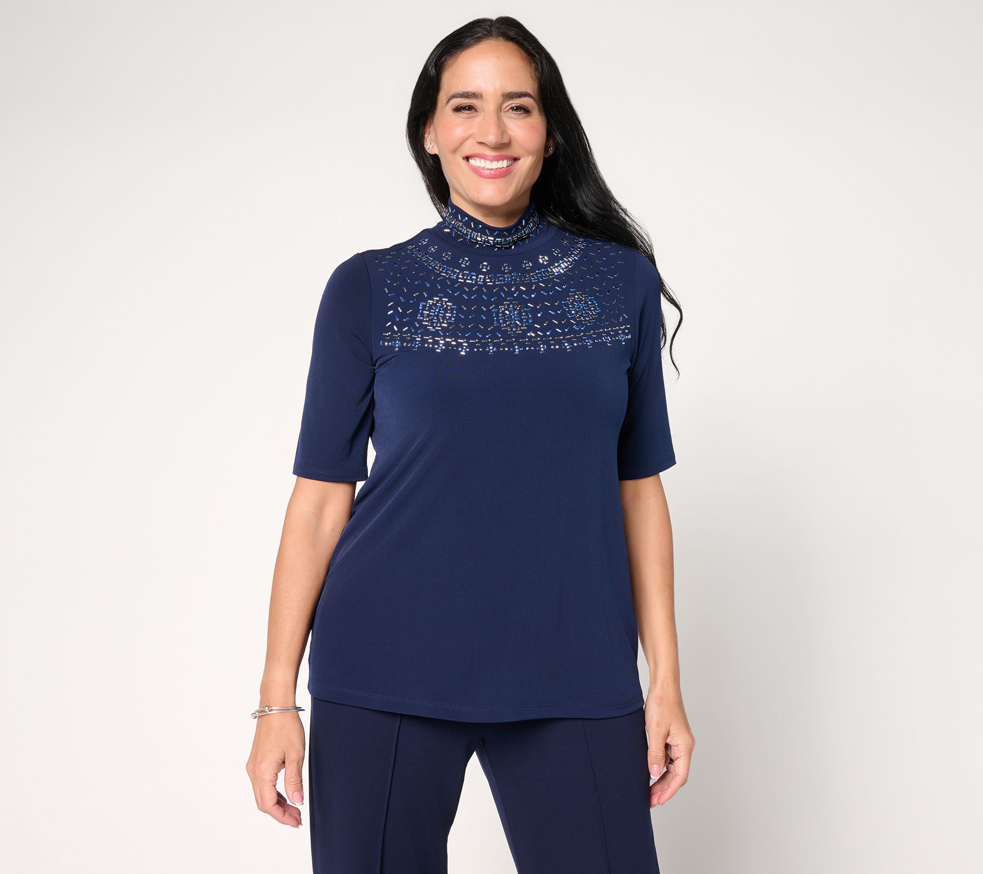 "As Is" Susan Graver Occasions Liquid Knit Embellished Top