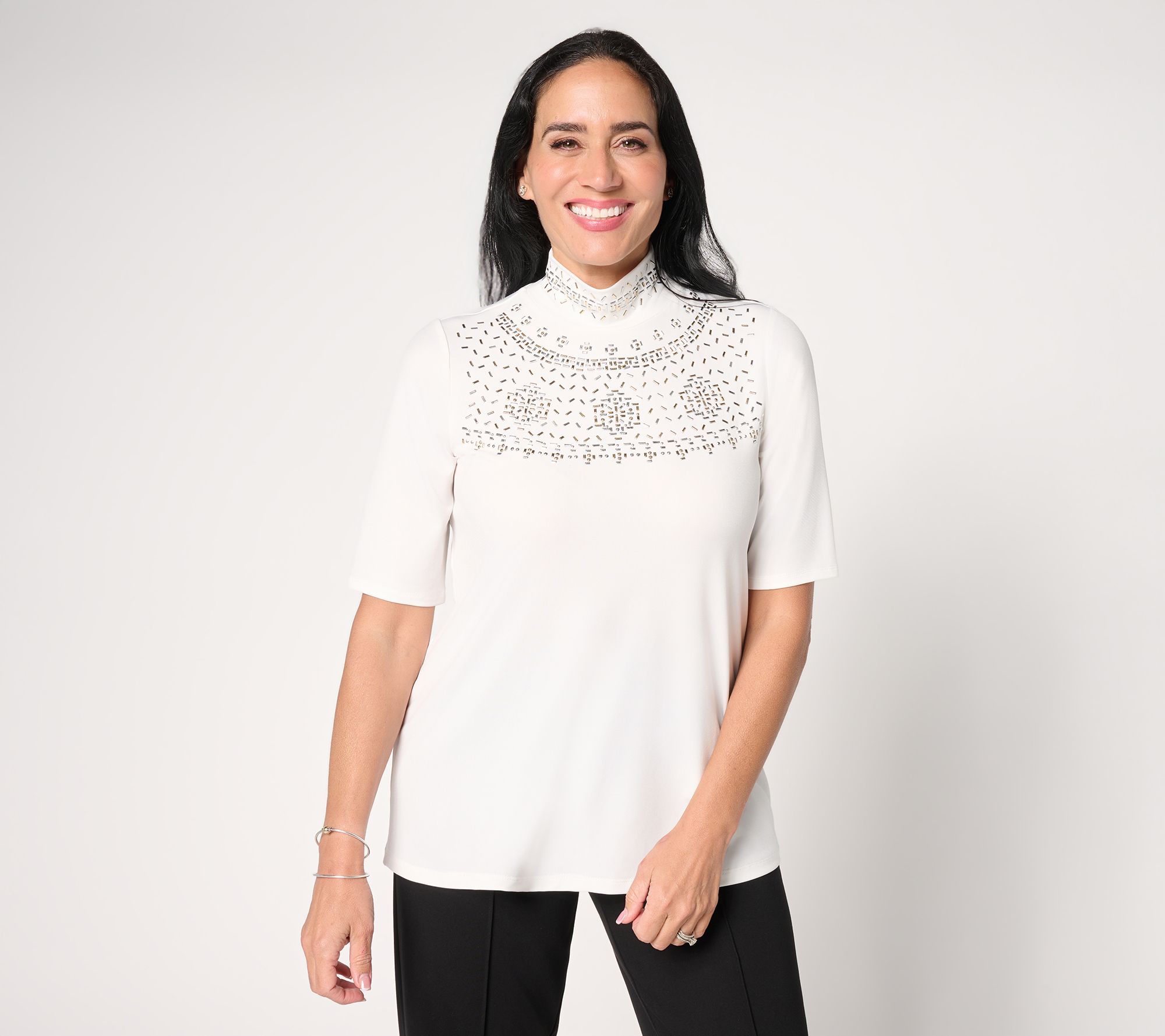"As Is" Susan Graver Occasions Liquid Knit Embellished Top
