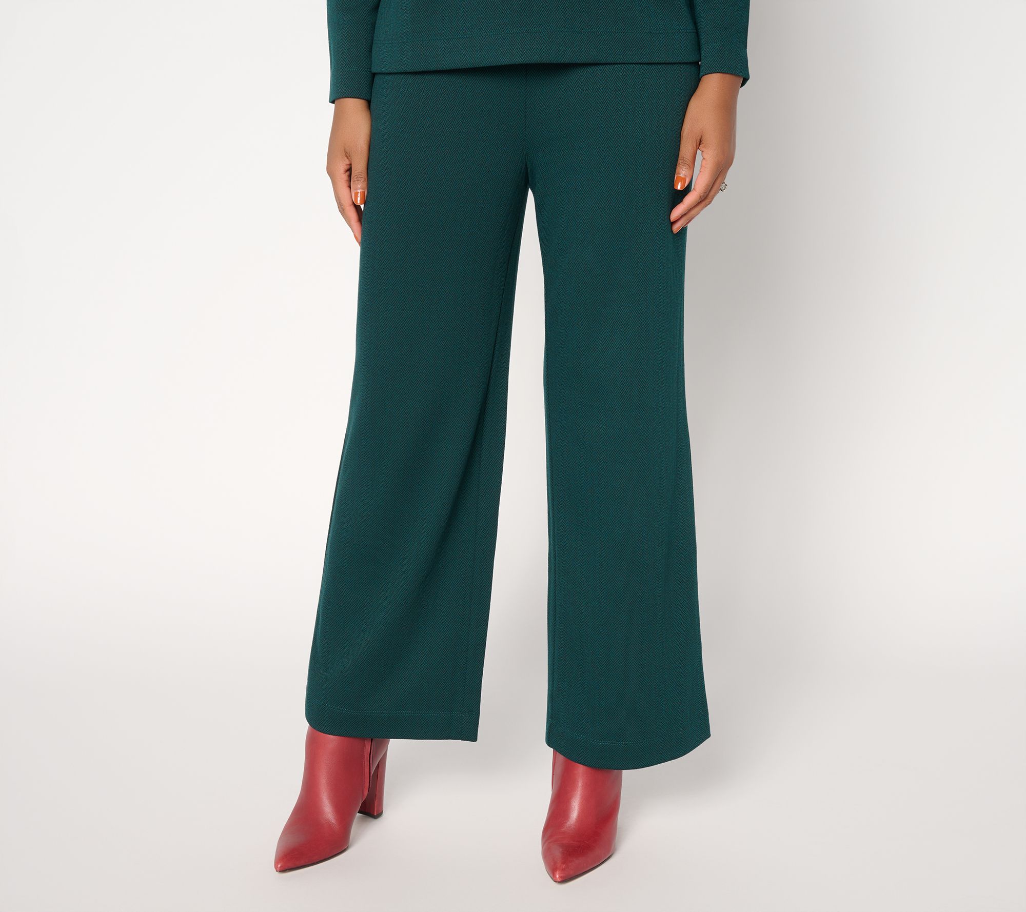 "As Is" Joan Rivers Reg Knit Herringbone Wide Leg Pants