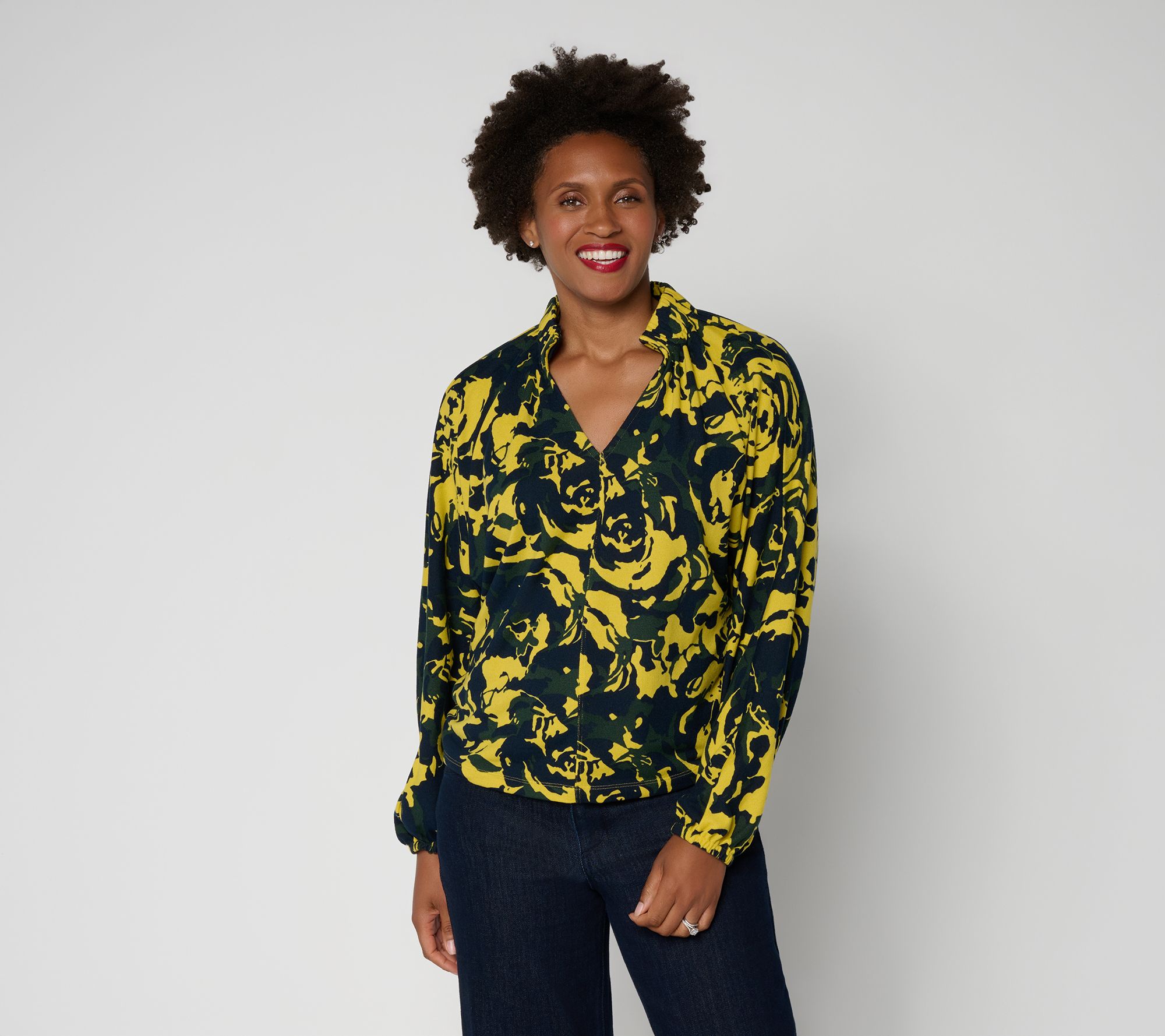 Carla Rockmore Collection 100% Cotton Ruched V -Neck Knit Top | QVC