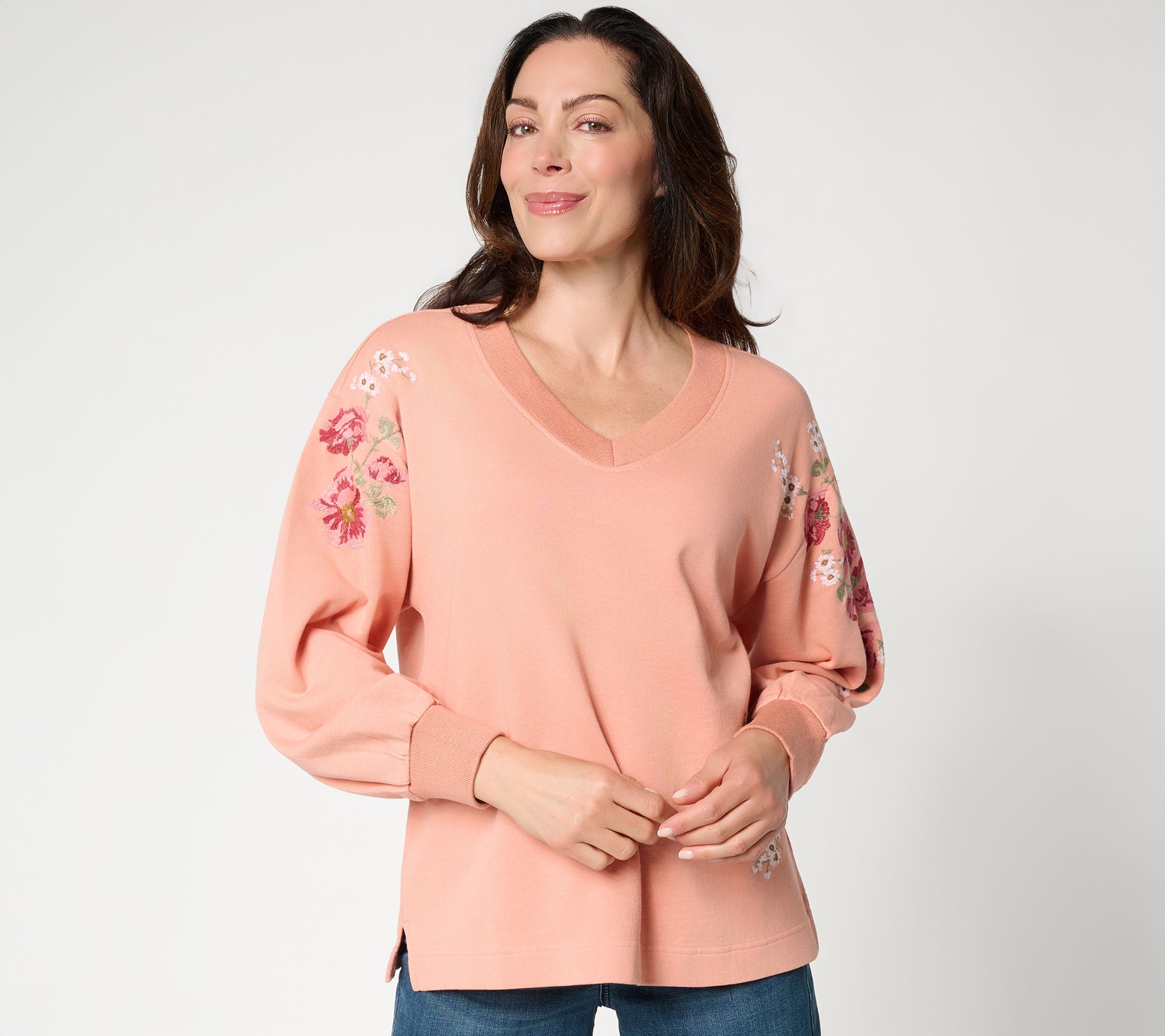 Ree by The Pioneer Woman Mixed Media V-Neck Sweatshirt