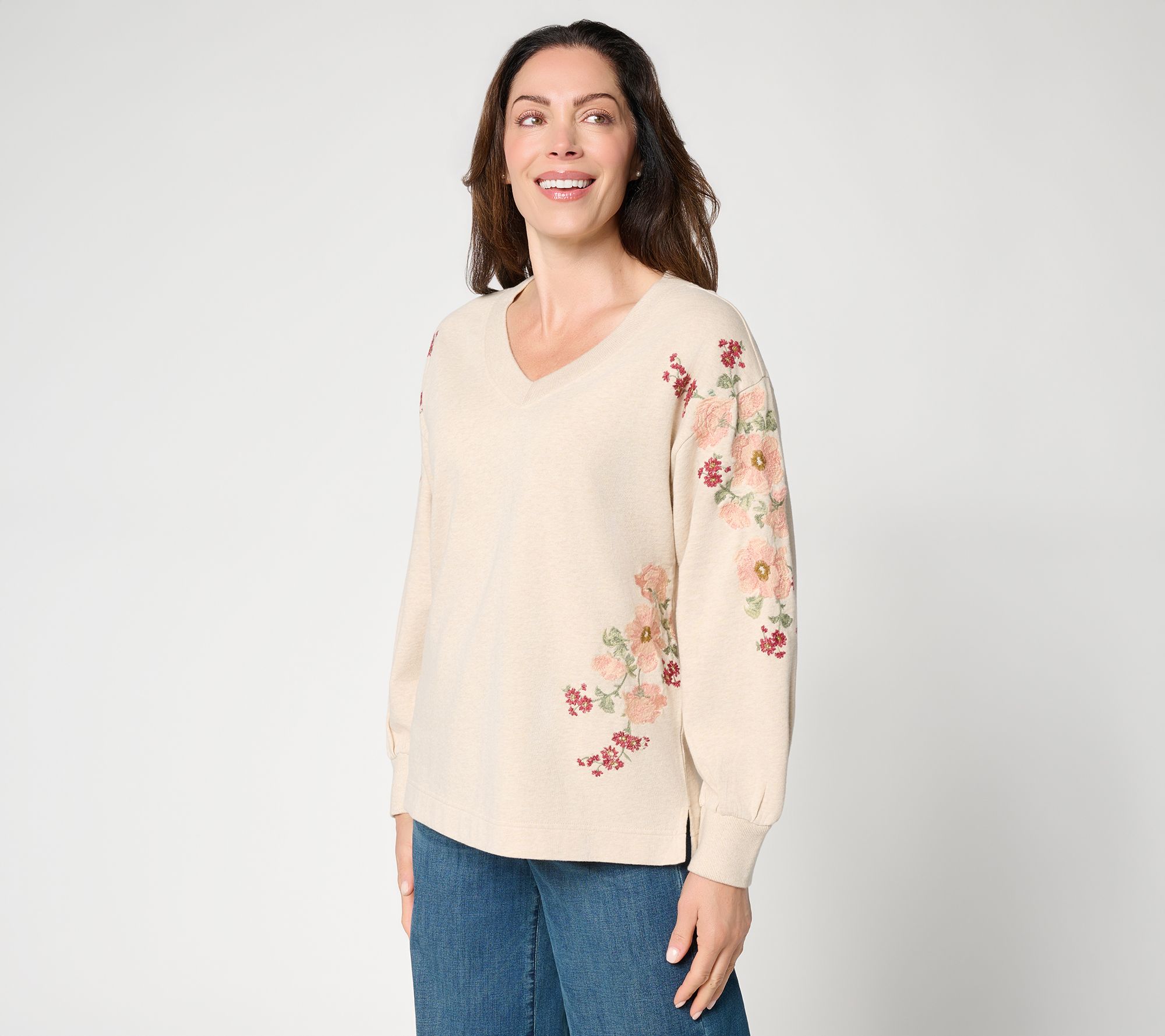 Ree by The Pioneer Woman Mixed Media V Neck Sweatshirt