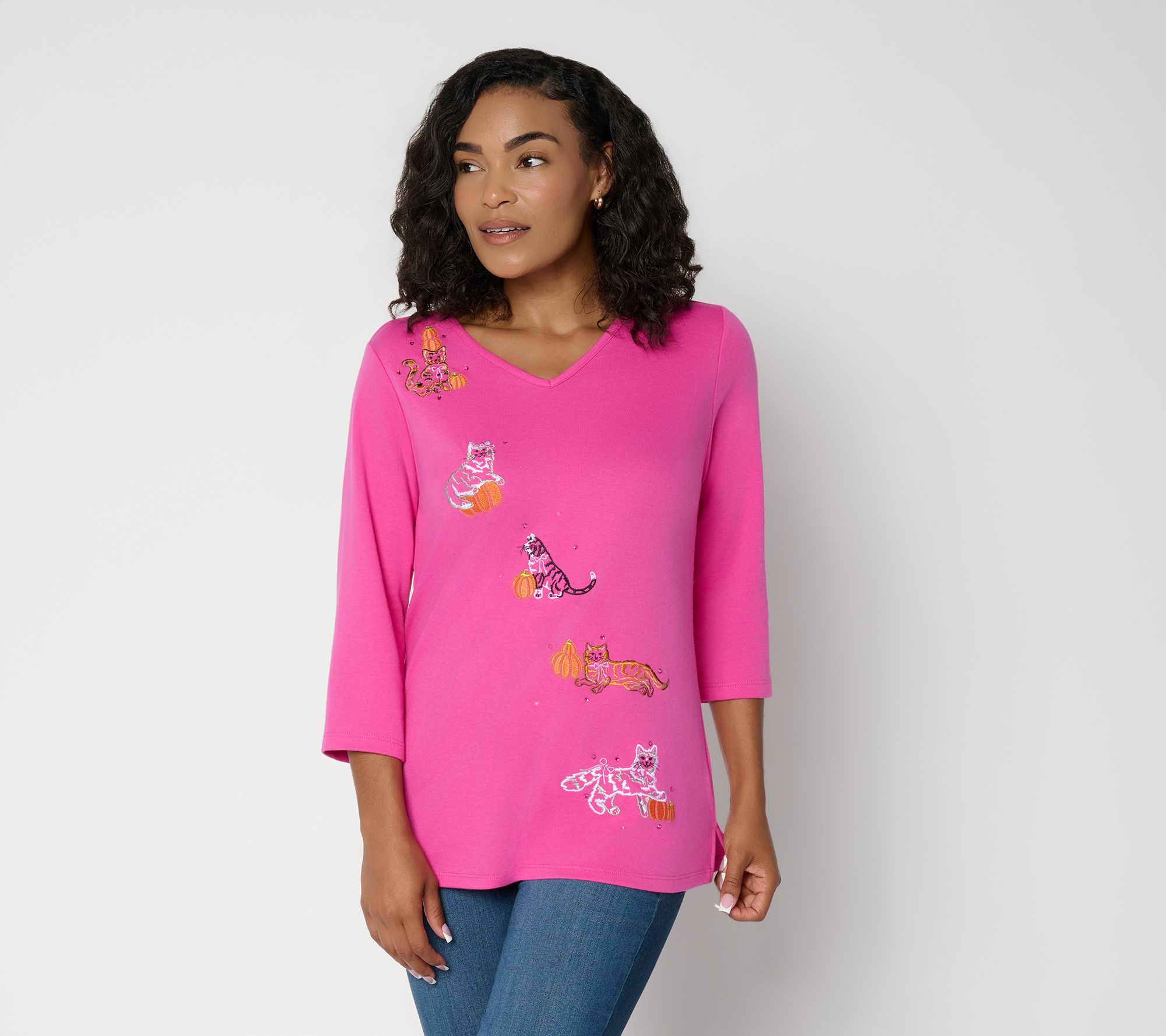 Quacker Factory Happy Paw-tumn 3/4 Sleeve Top