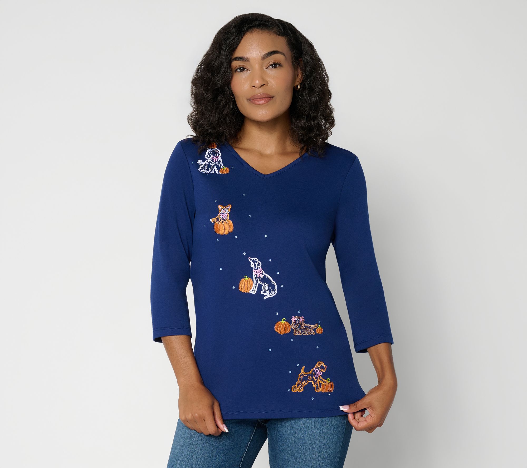 Quacker Factory Happy Paw-tumn 3/4 Sleeve Top