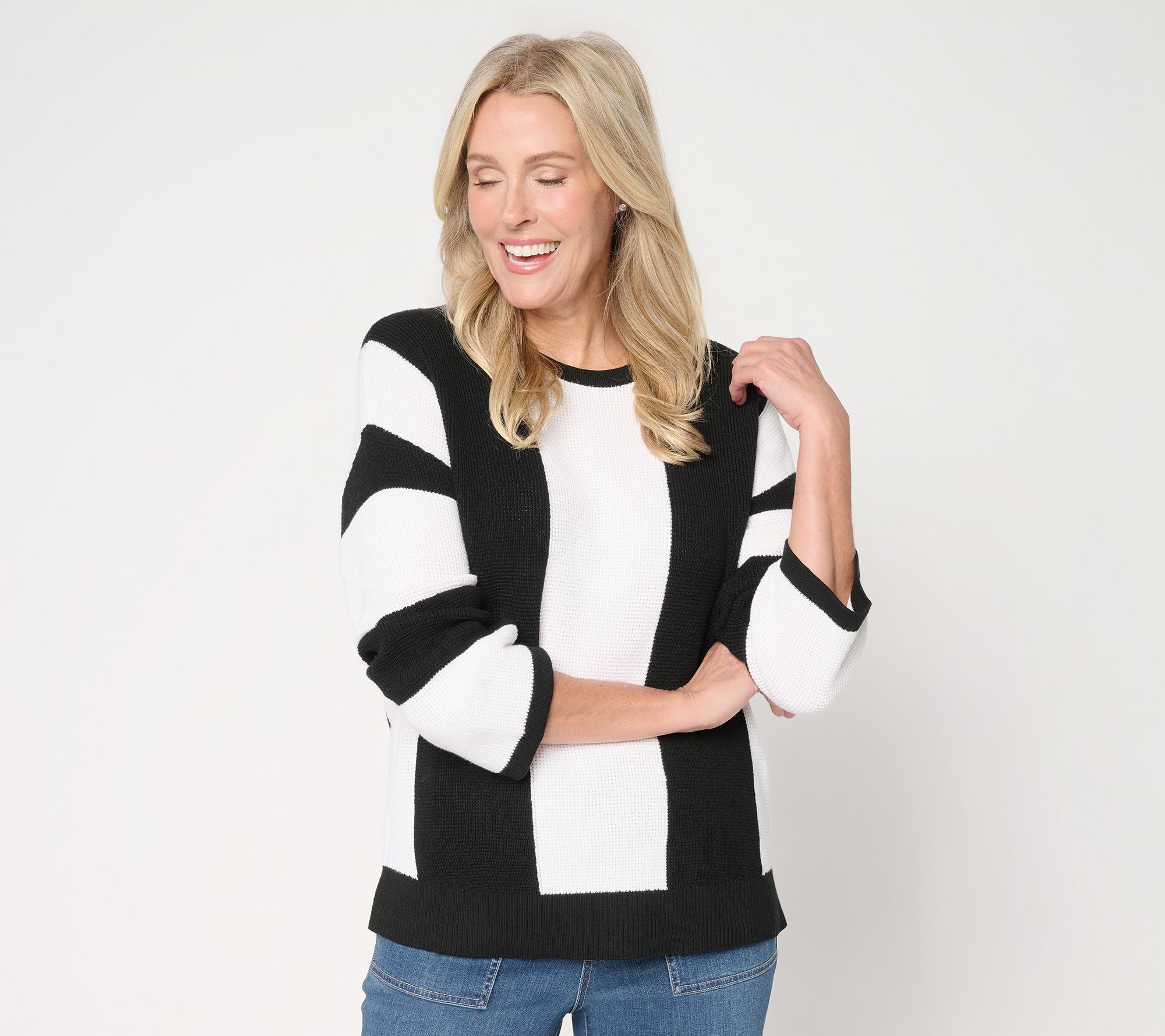 "As Is" Belle by Kim Gravel Waffle Stitch Bold Stripe Sweater