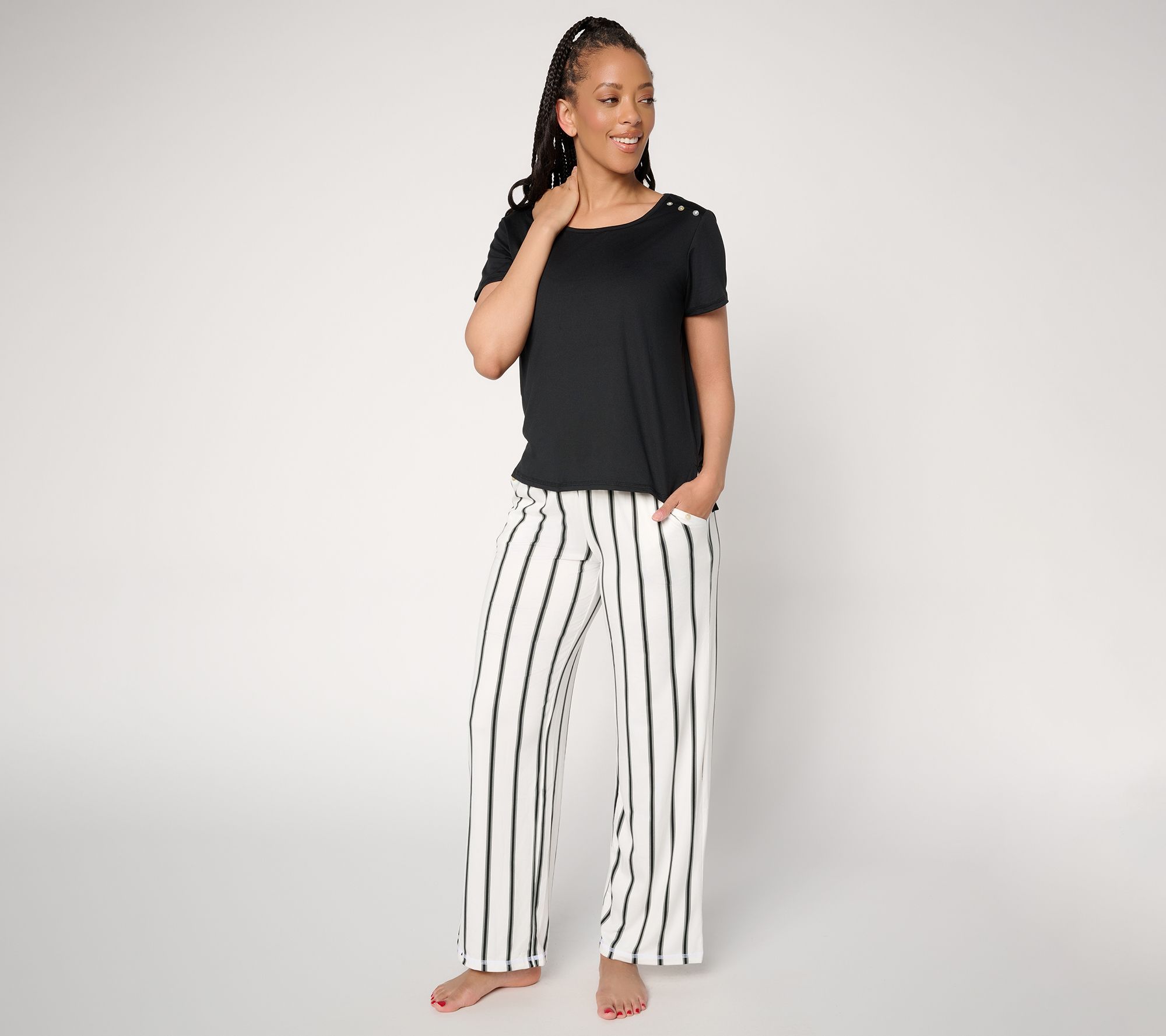 "As Is" MUK LUKS Short Sleeve Button Tee with Pant Pajama Set