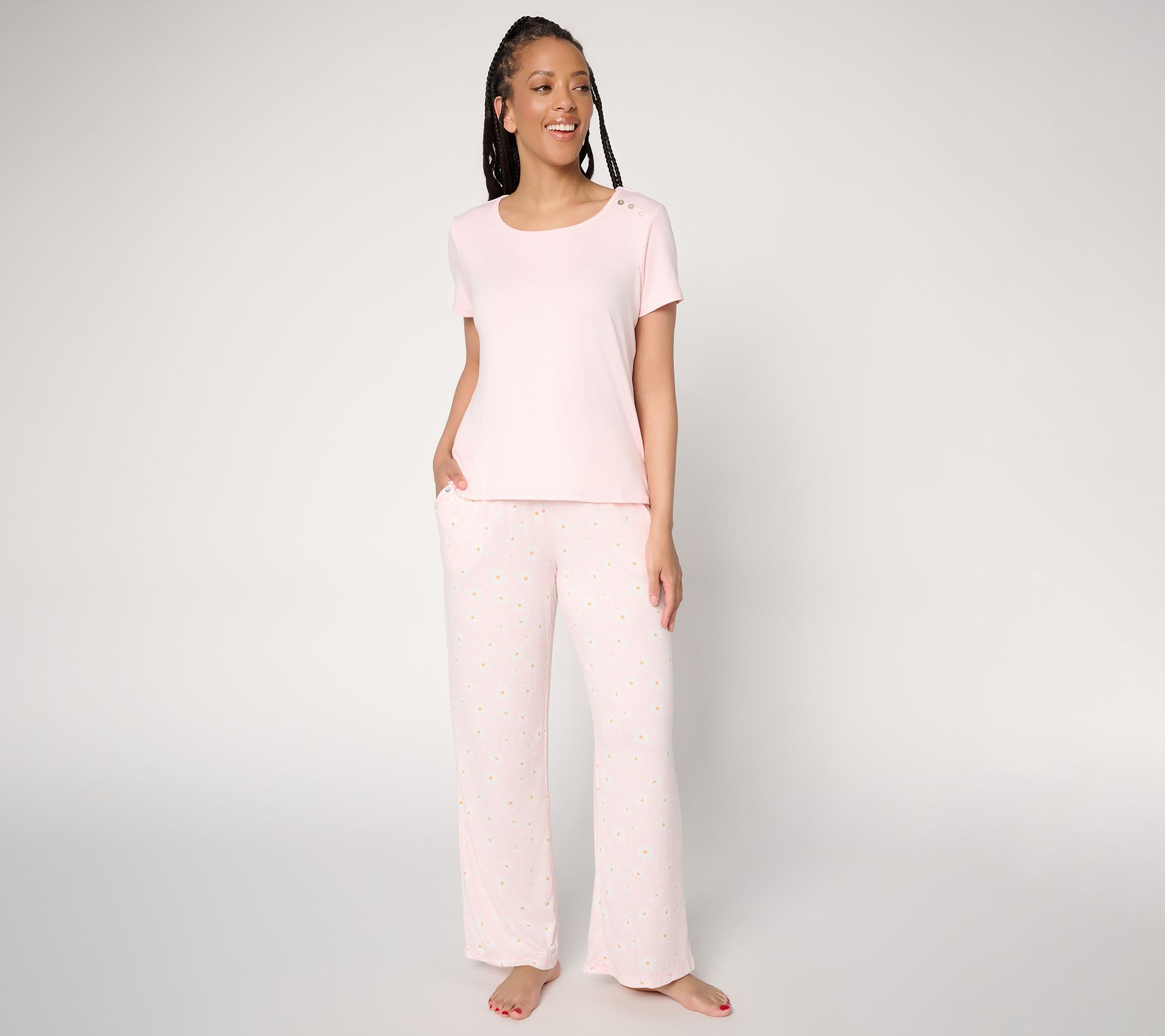 "As Is" MUK LUKS Short Sleeve Button Tee with Pant Pajama Set