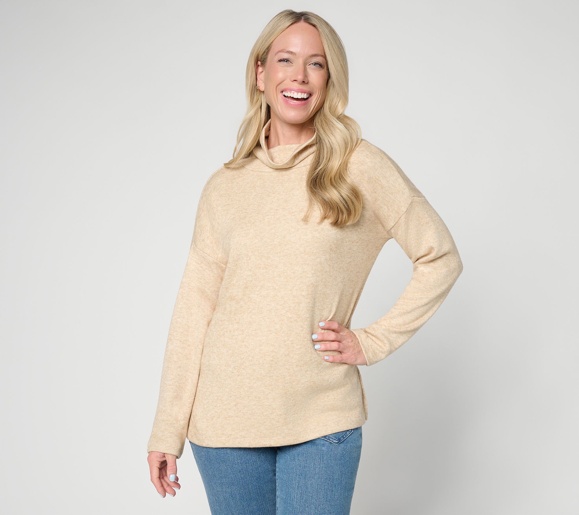  Me Time by Jennie Garth Heathered Knit Drop Shoulder Cowl Neck Top