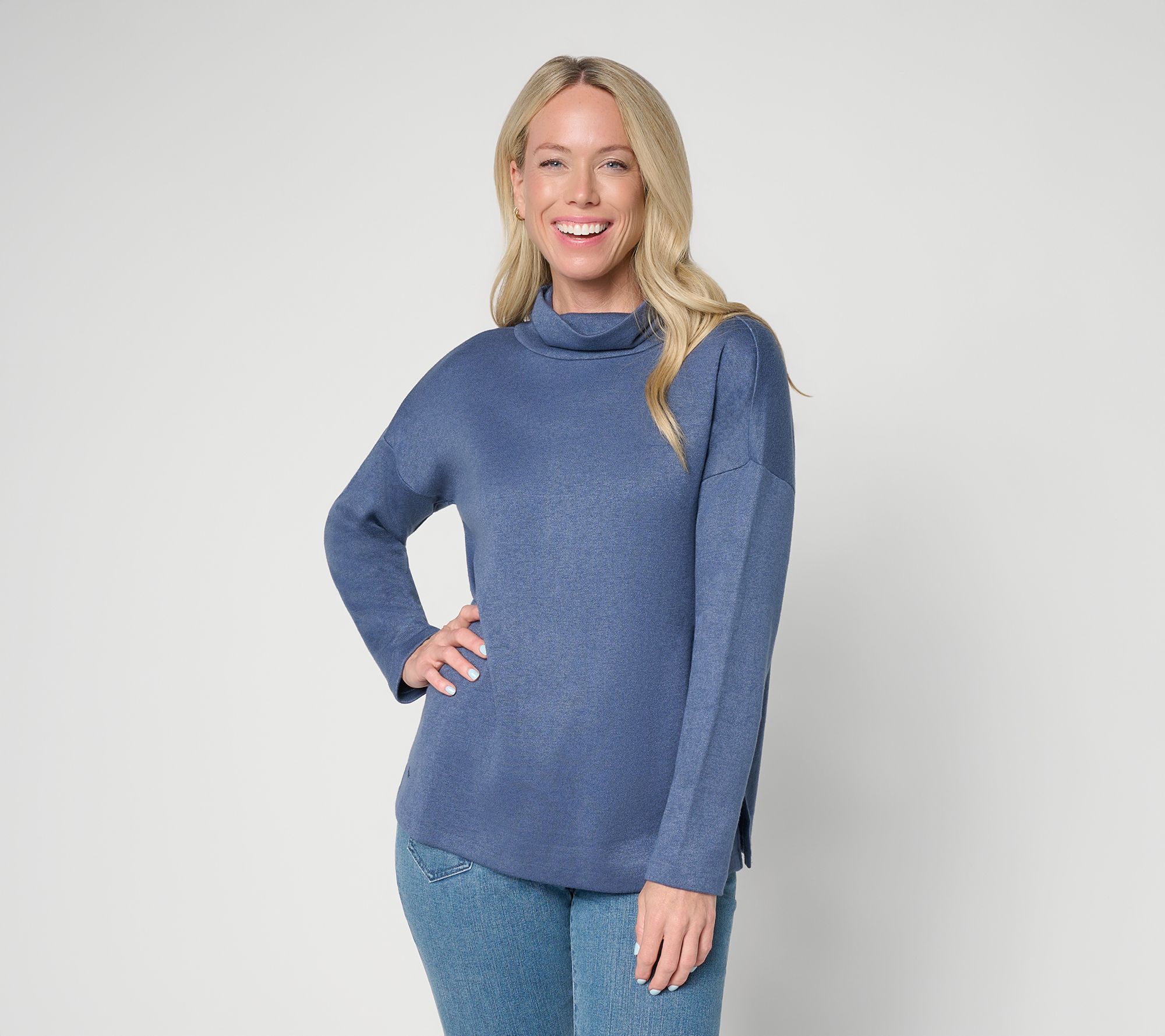 Me Time by Jennie Garth Heathered Knit Drop Shoulder Cowl Neck Top