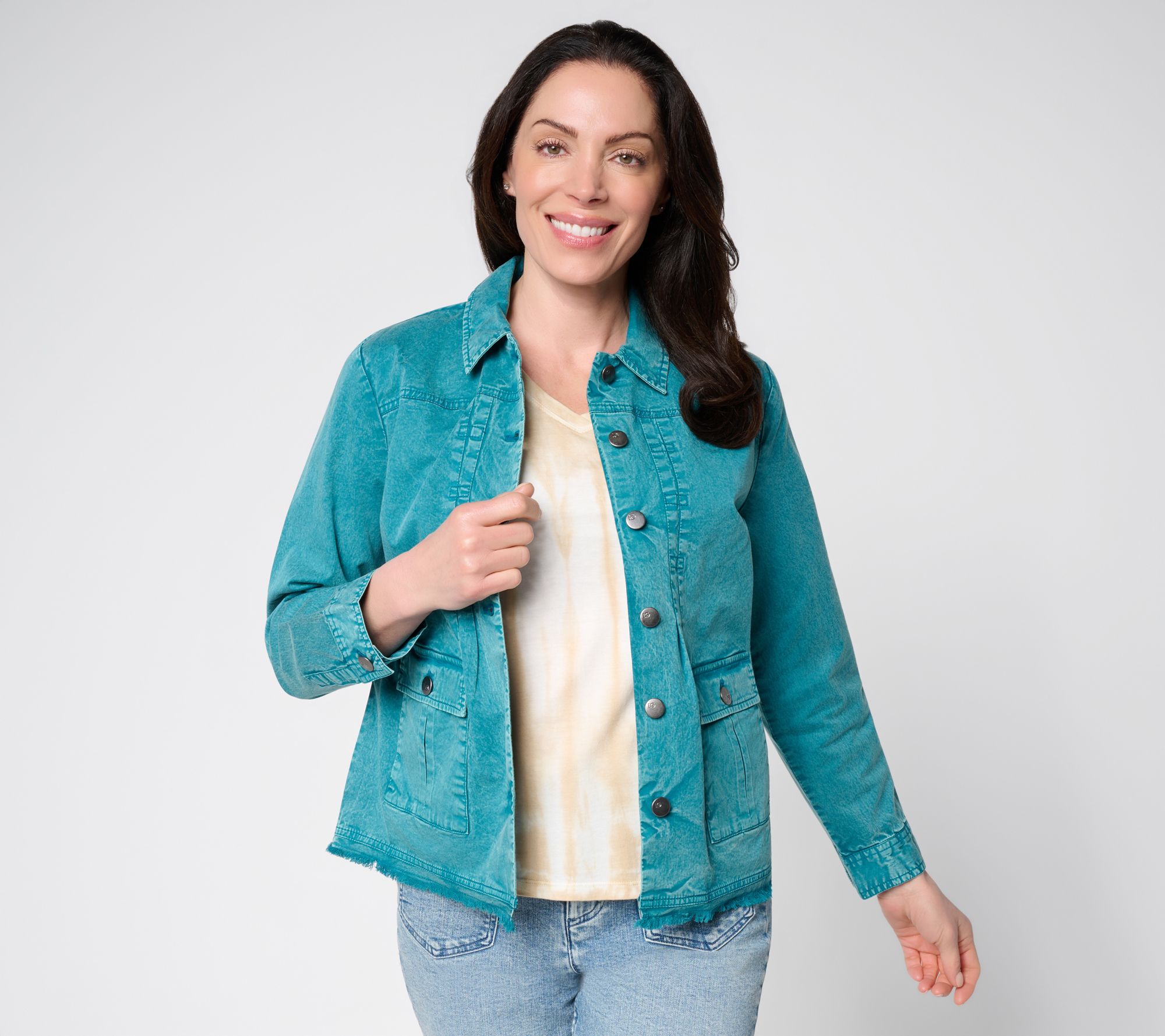"As Is" LOGO by Lori Goldstein Long Sleeve Fray Hem Jacket