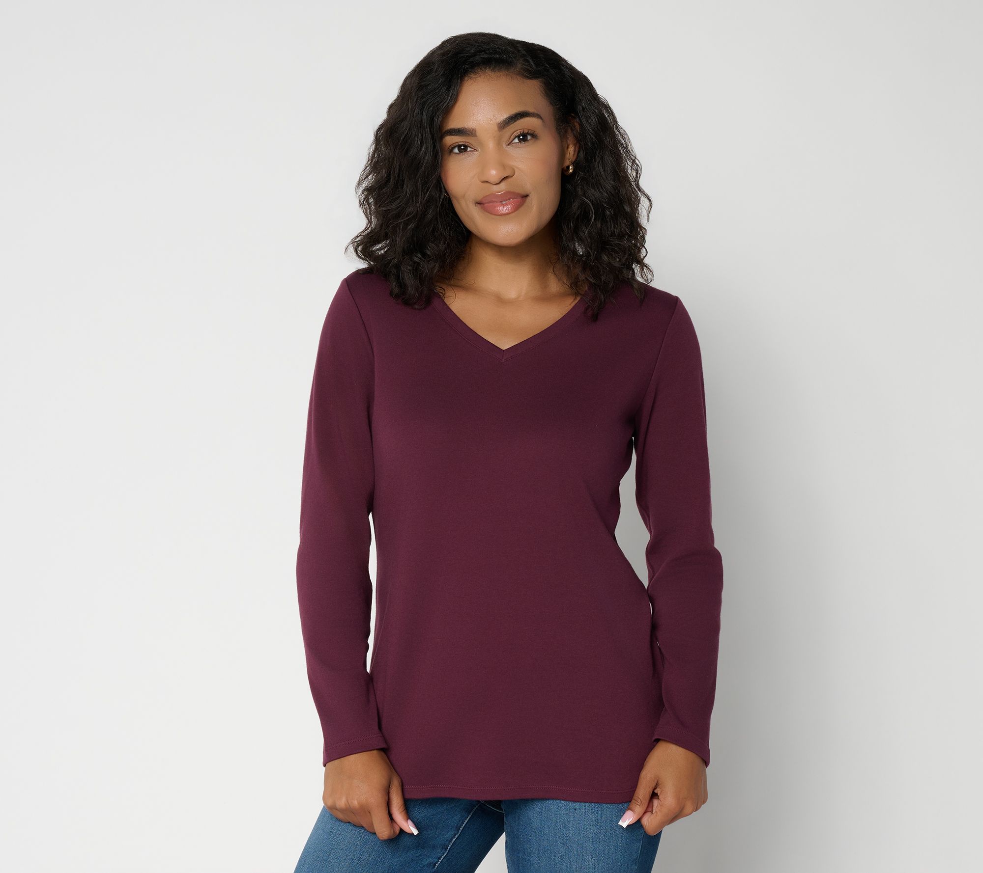 "As Is" Denim & Co. Essentials Reg Interlock Long Slv Tunic
