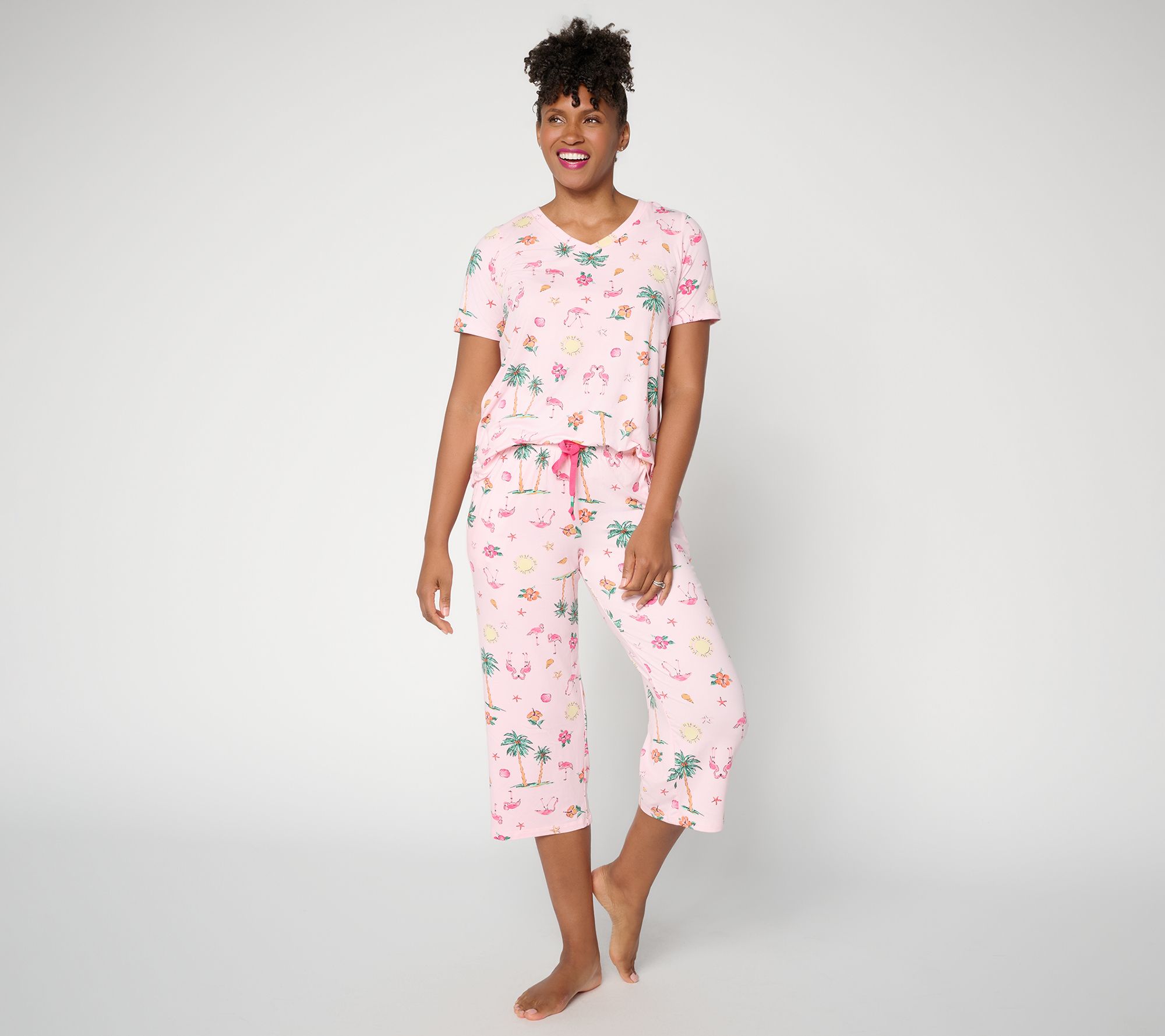 "As Is" Cuddl Duds Cool & Airy V-Neck Tee & Capri Pant Pajama Set