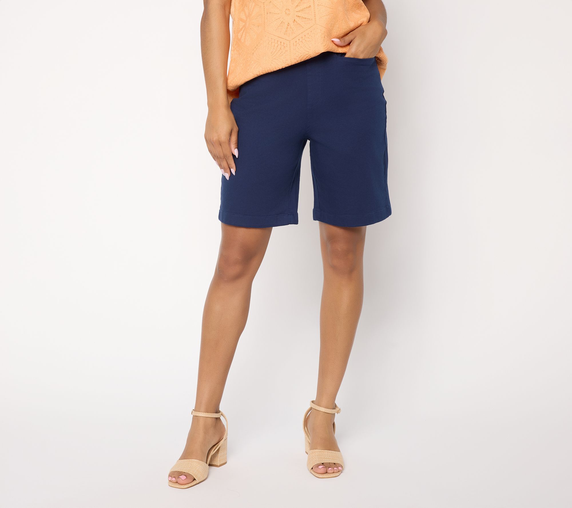 "As Is" Susan Graver Weekend Regular Stretch Cotton Straight Leg Shorts