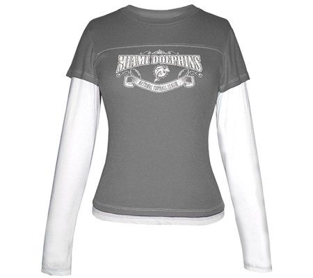 NFL Miami Dolphins Women Storm Gray Long SleeveLayered Tee 