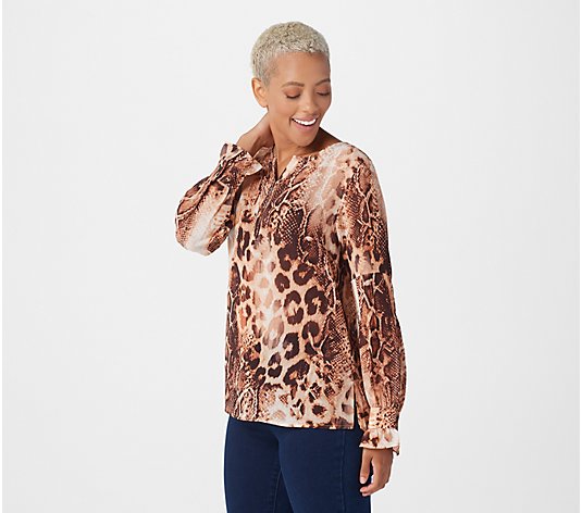Lisa Rinna Collection Printed Long Sleeve Button Front Top