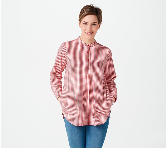 Joan Rivers Textured Check Pullover Long-Sleeve Blouse