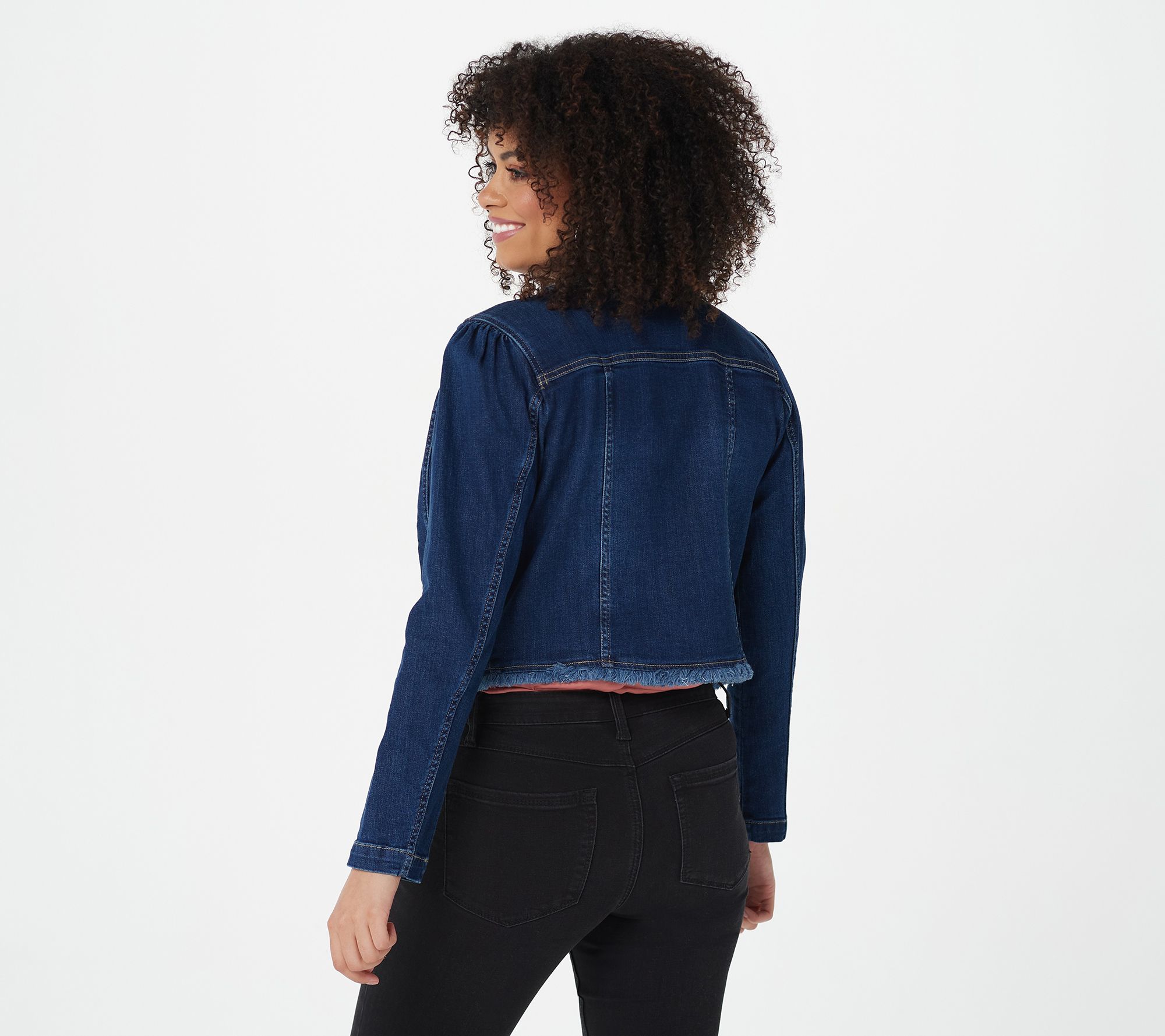 Susan Graver Stretch Denim Frayed Jean Jacket