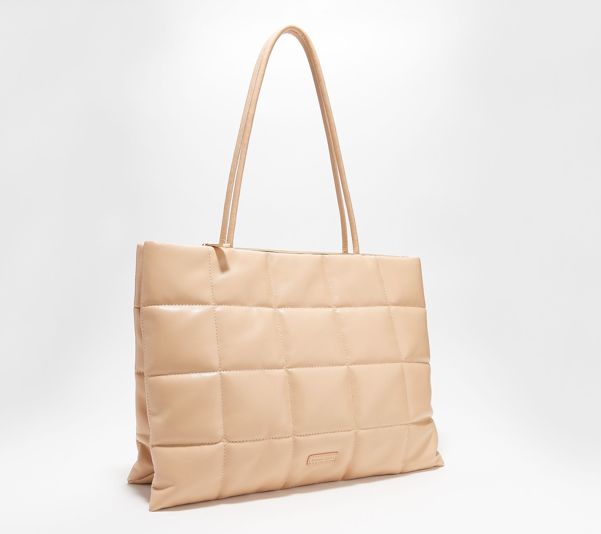 Poppy Grey Faux-Leather Triple-Entry Quilted Tote - Malibu - QVC.com