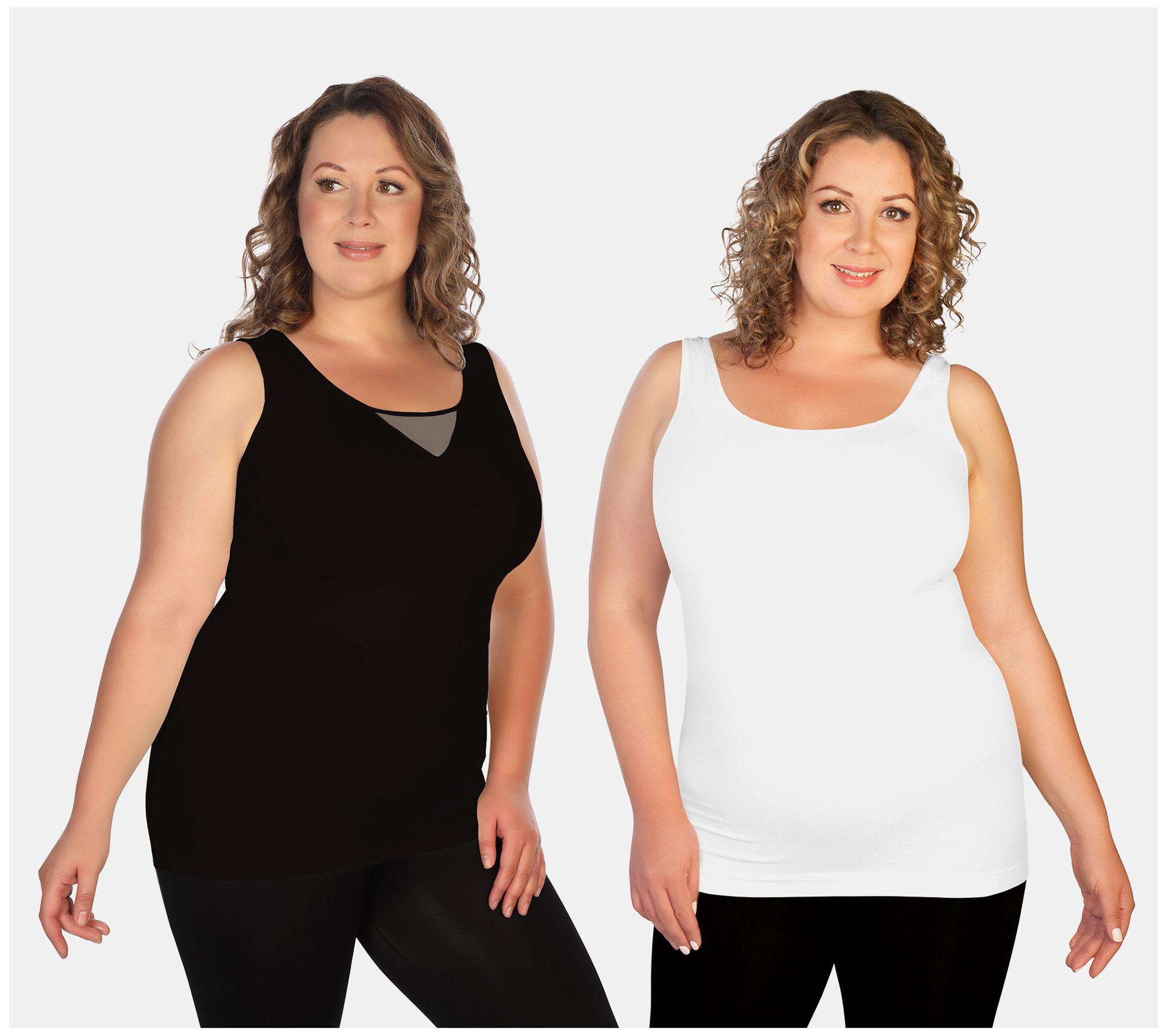 Skinnytees Plus Set of 2 V-Neck & Scoop Neck Ta nk Tops