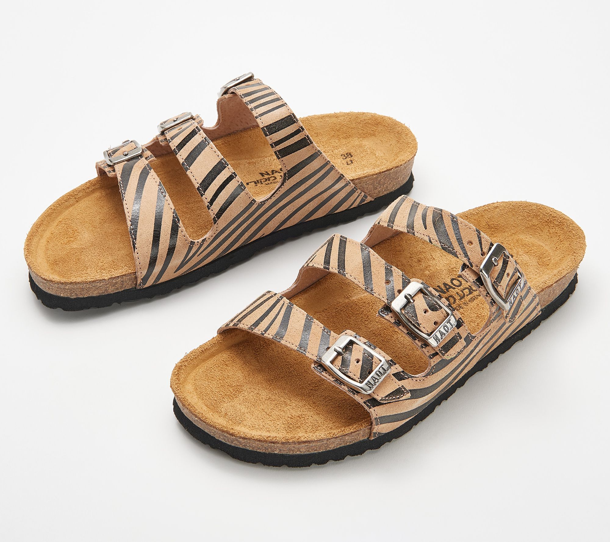 Naot Leather Triple Strap Slide Sandals - Austin